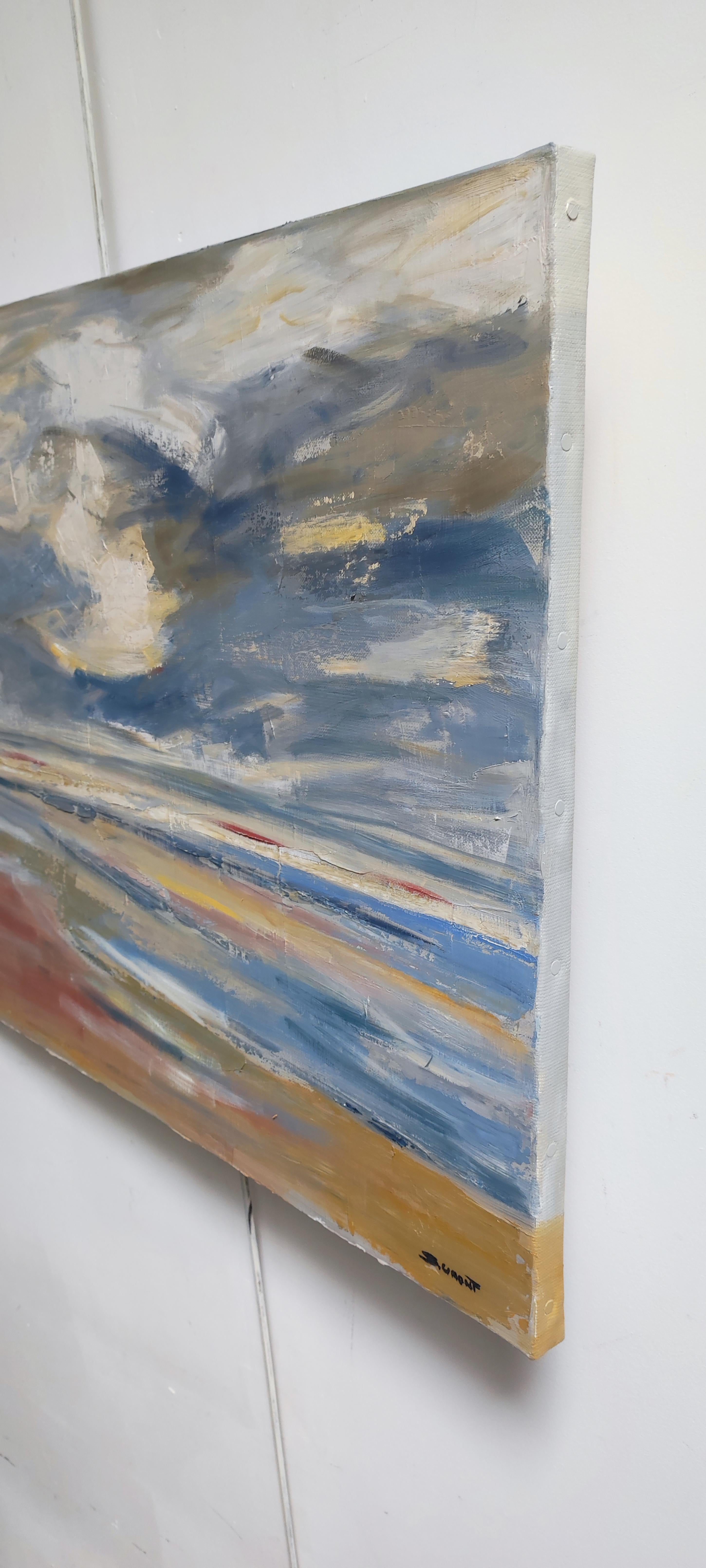 Tempête  ciel, paysage marin, bord de mer bleu, semi abstrait, huile, plage, expressionnisme - Impressionnisme abstrait Painting par SOPHIE DUMONT