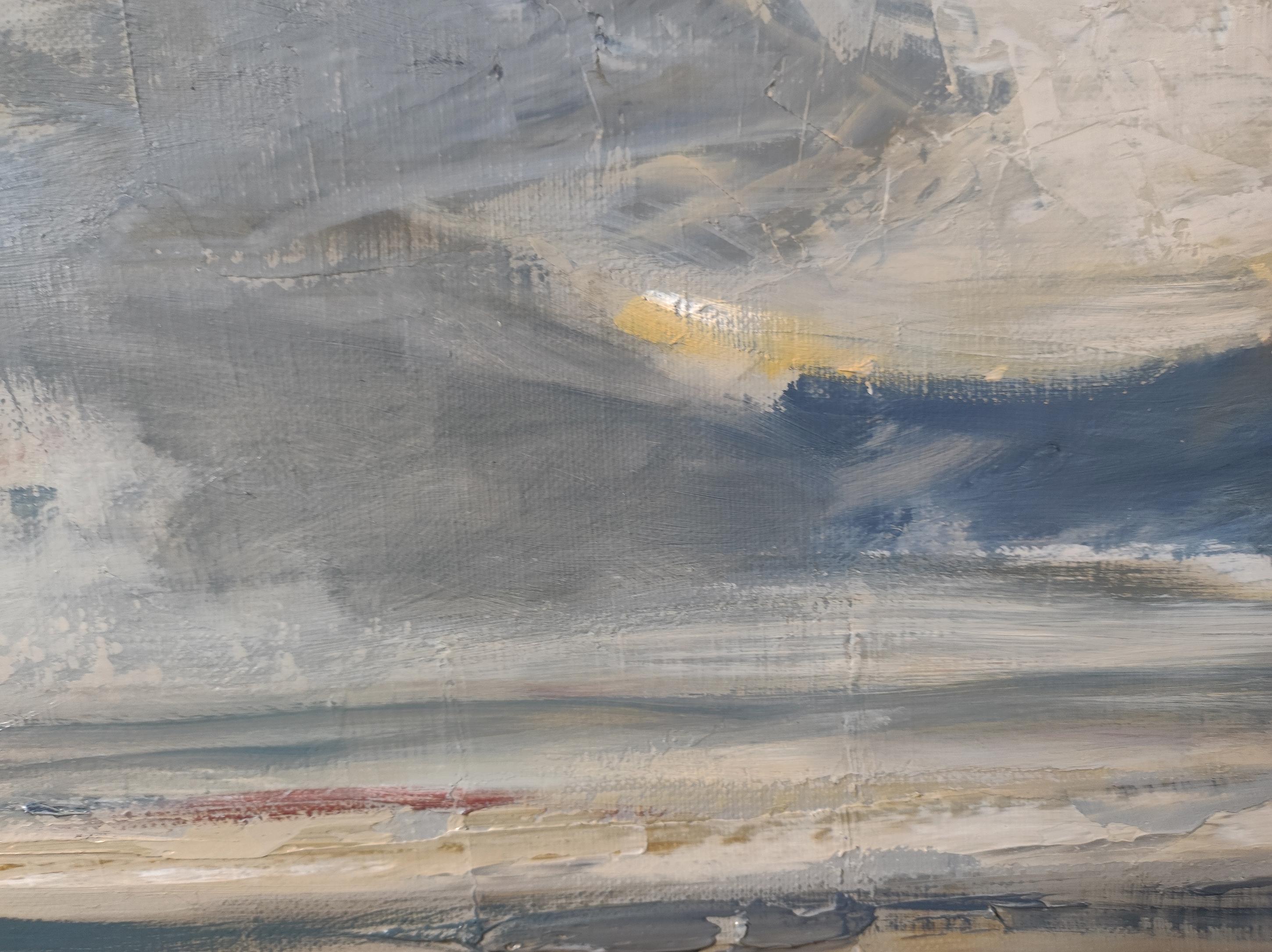 Stormy  sky, Seascape, blue seaside, semi abstract, oil , Beach, Expressionism For Sale 1