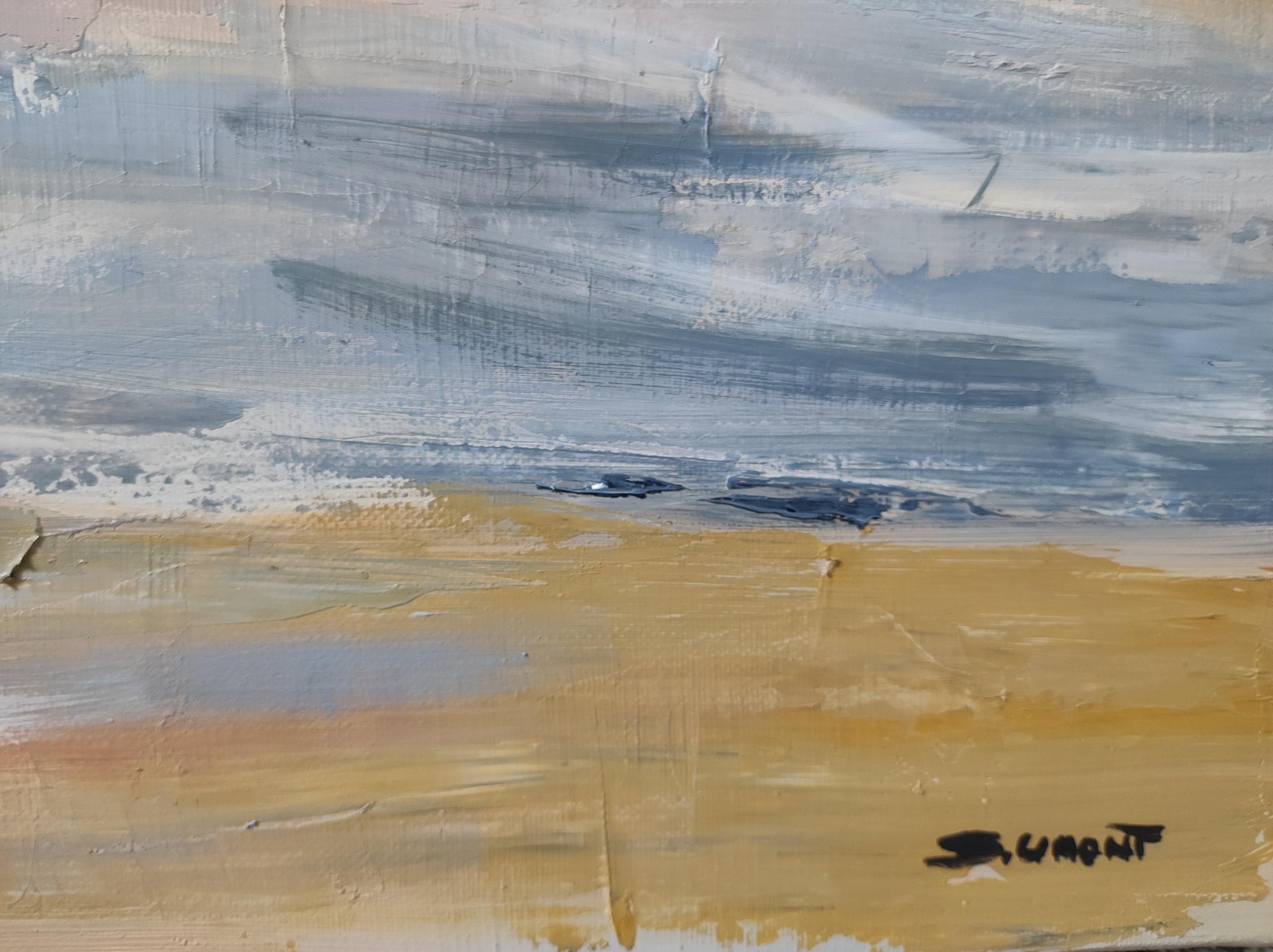 Stormy  sky, Seascape, blue seaside, semi abstract, oil , Beach, Expressionism For Sale 4