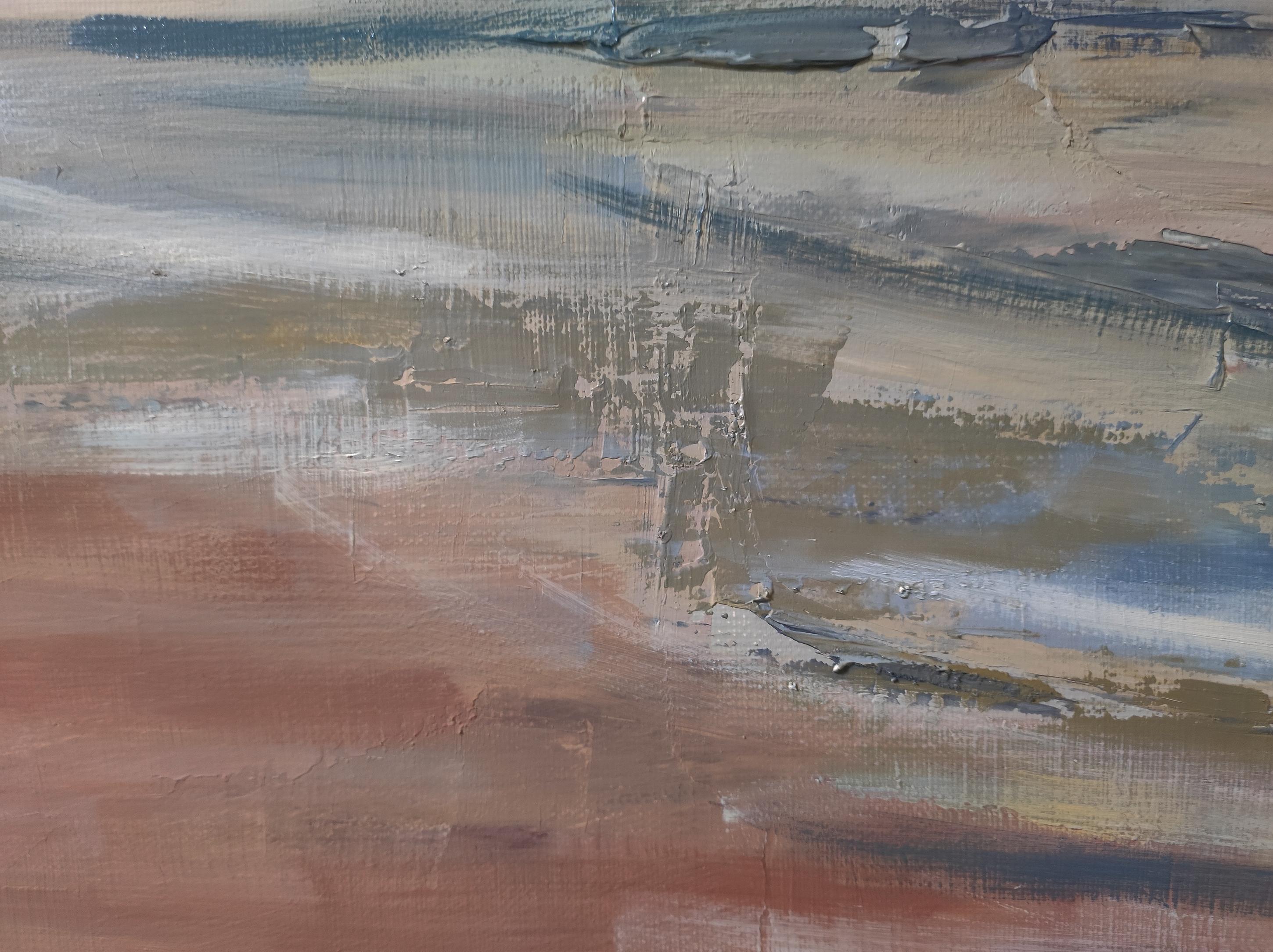 Tempestoso  cielo, paesaggio marino, mare blu, semi astratto, olio , spiaggia, espressionismo in vendita 4