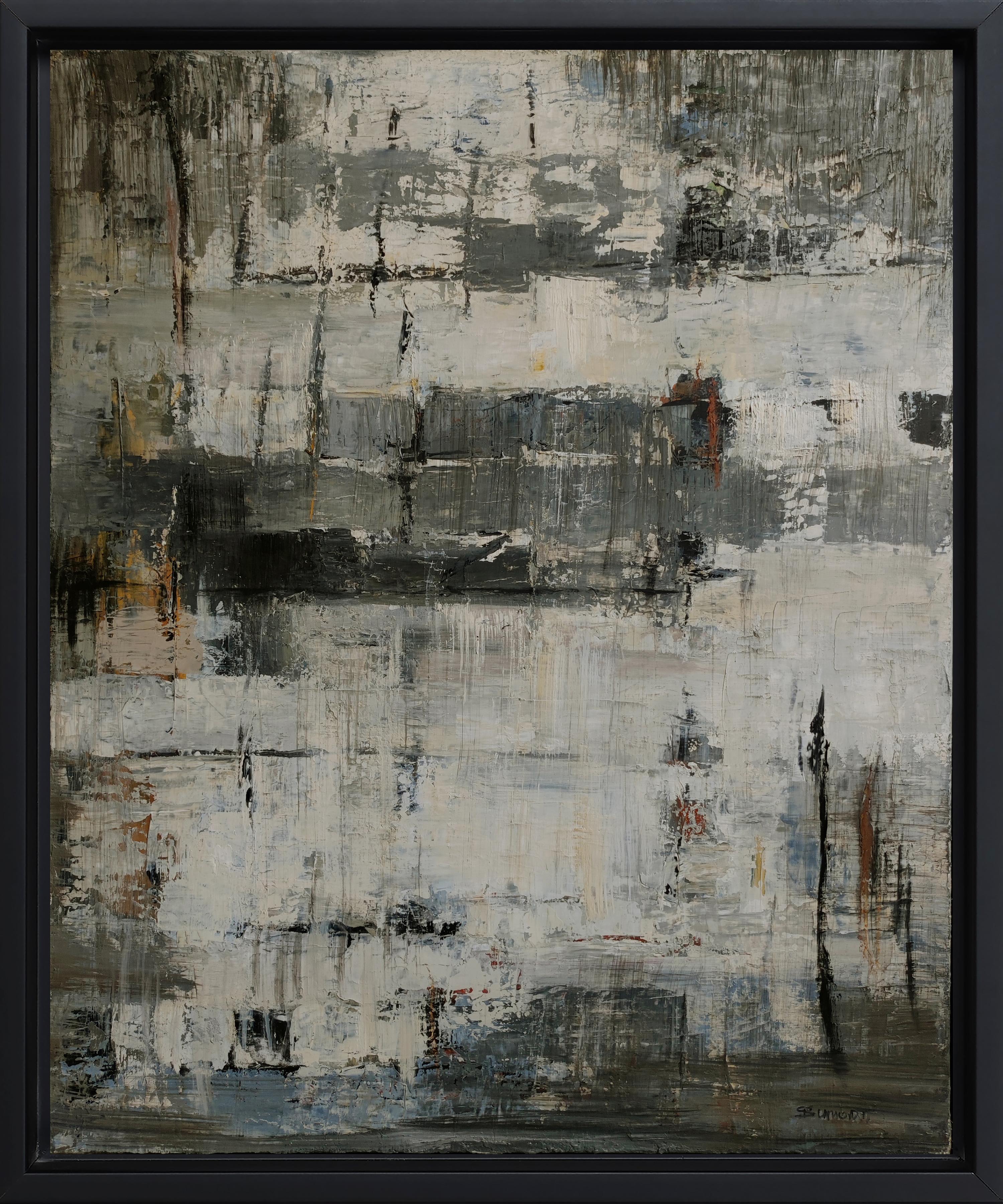 SOPHIE DUMONT Abstract Painting - Stratas 4, black Abstract, Stratas, Oil on canvas, Textured, Expressionism
