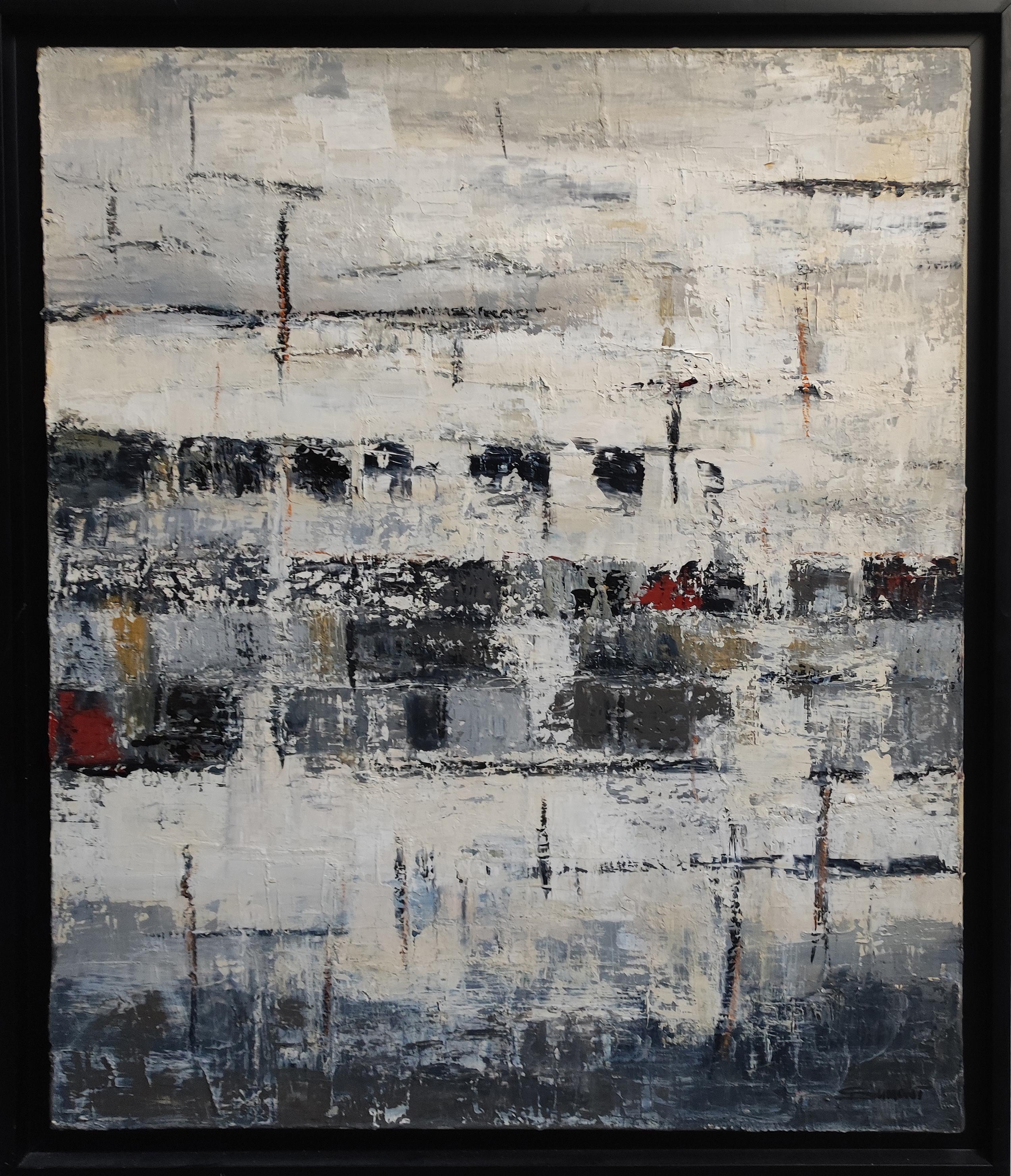 Abstract Painting di SOPHIE DUMONT - strates 3, astratto, stratas, olio su tela, bianco, espressionismo, artista francese