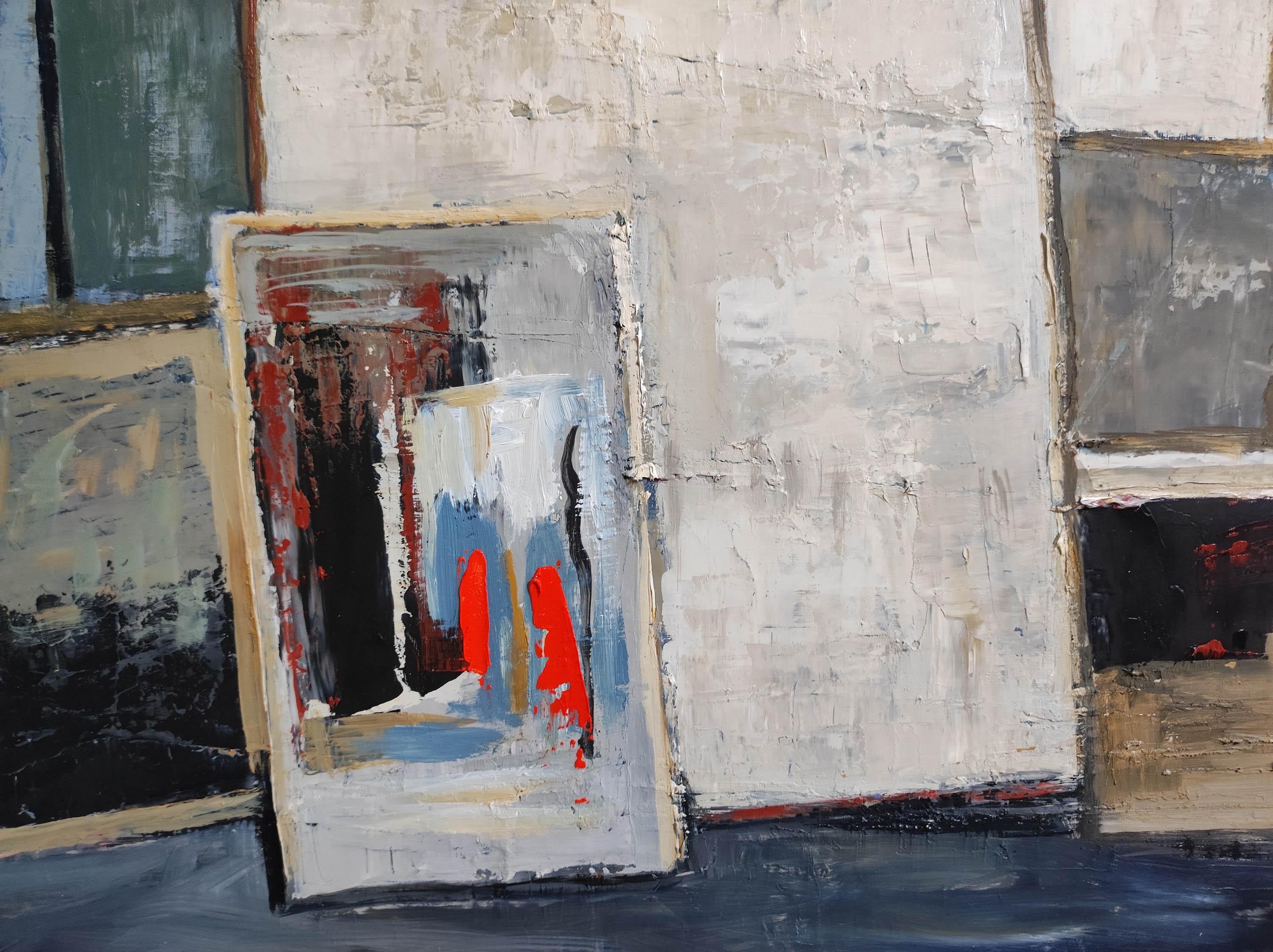 studio 11, abstract; expressionism, geometric, texture, oil on linen canvas For Sale 4