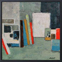 Atelier 15, abstrakt, grün und rot, Öl auf Leinwand Sophie Dumont, Expressionismus