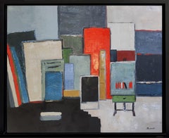 studio 17, abstrait, géométrique, texturé, huile sur toile de lin, artiste français