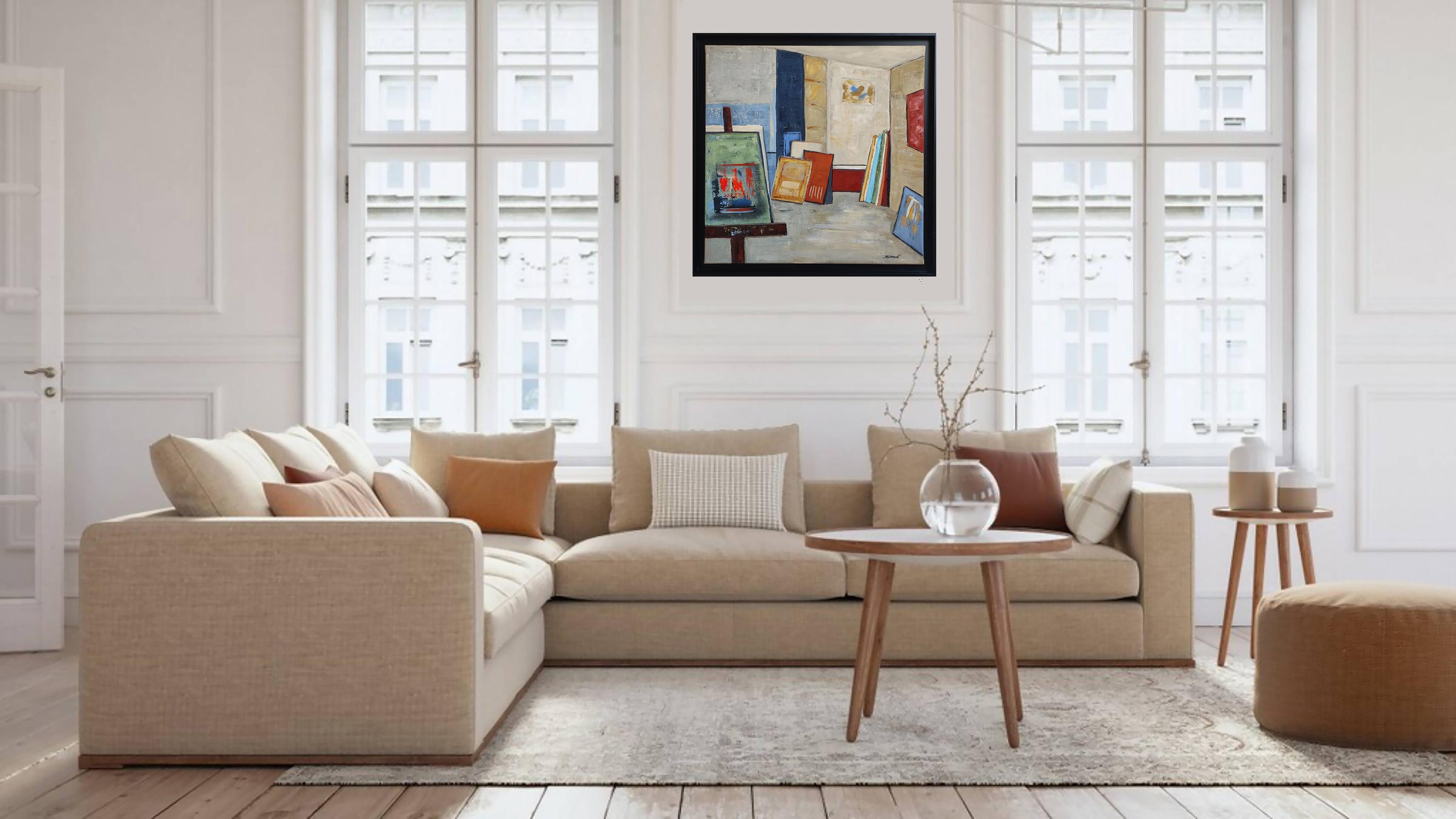Studio 18, Astratto, Olio su tela, cContemporaneo, Espressionismo, Arte francese - Abstract Painting Grigio di SOPHIE DUMONT
