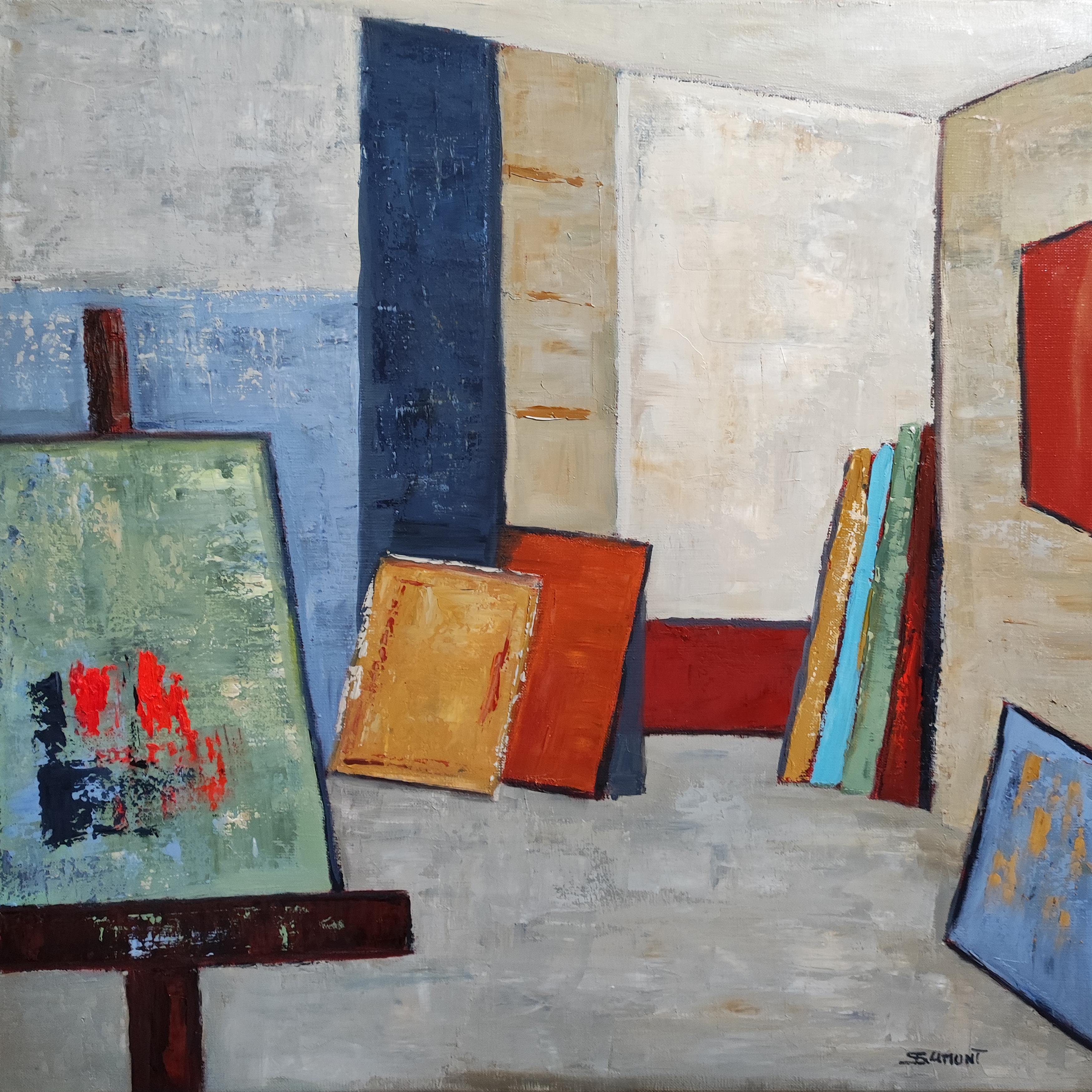 Studio A 18,  abstrait, huile sur toile, contemporain, expressionnisme, art français - Géométrique abstrait Painting par SOPHIE DUMONT