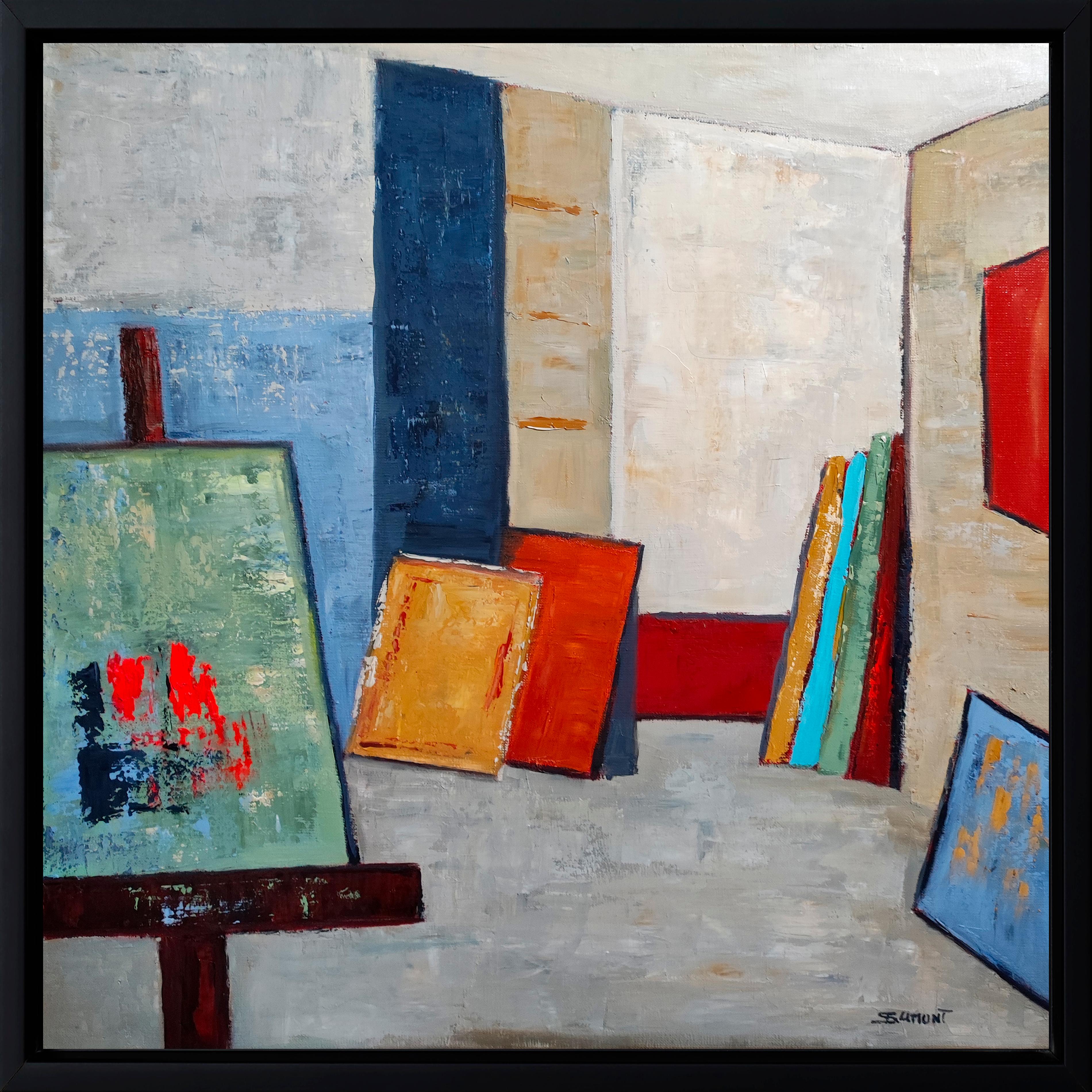 SOPHIE DUMONT Abstract Painting – Studio 18,  abstrakt, öl auf leinwand, zeitgenössisch, expressionismus, französische kunst