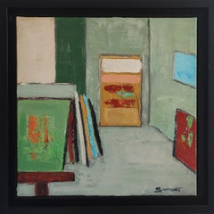 Studio 19, grün abstrakt, öl auf leinwand, zeitgenössisch, expressionismus, französisch