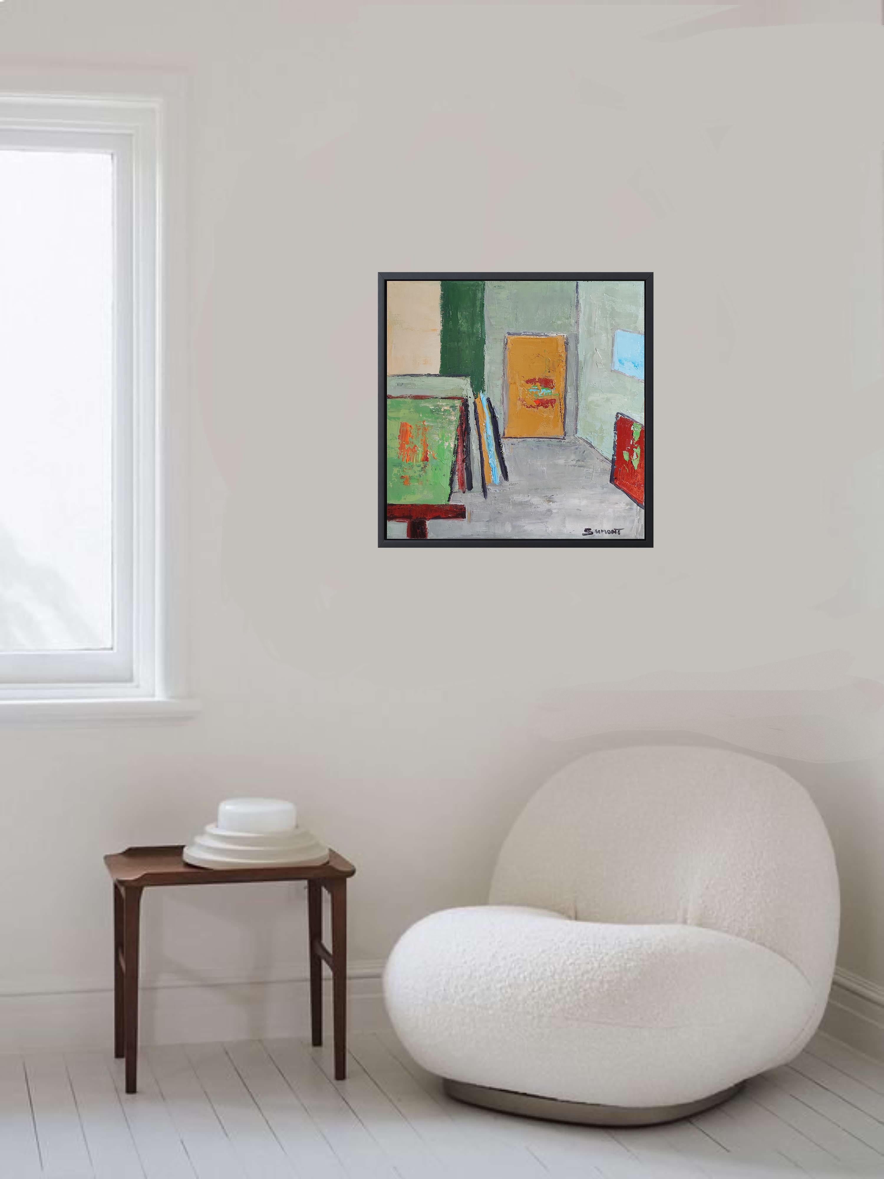 Studio 19,  grün abstrakt, öl auf leinwand, zeitgenössisch, expressionismus, französisch – Painting von SOPHIE DUMONT