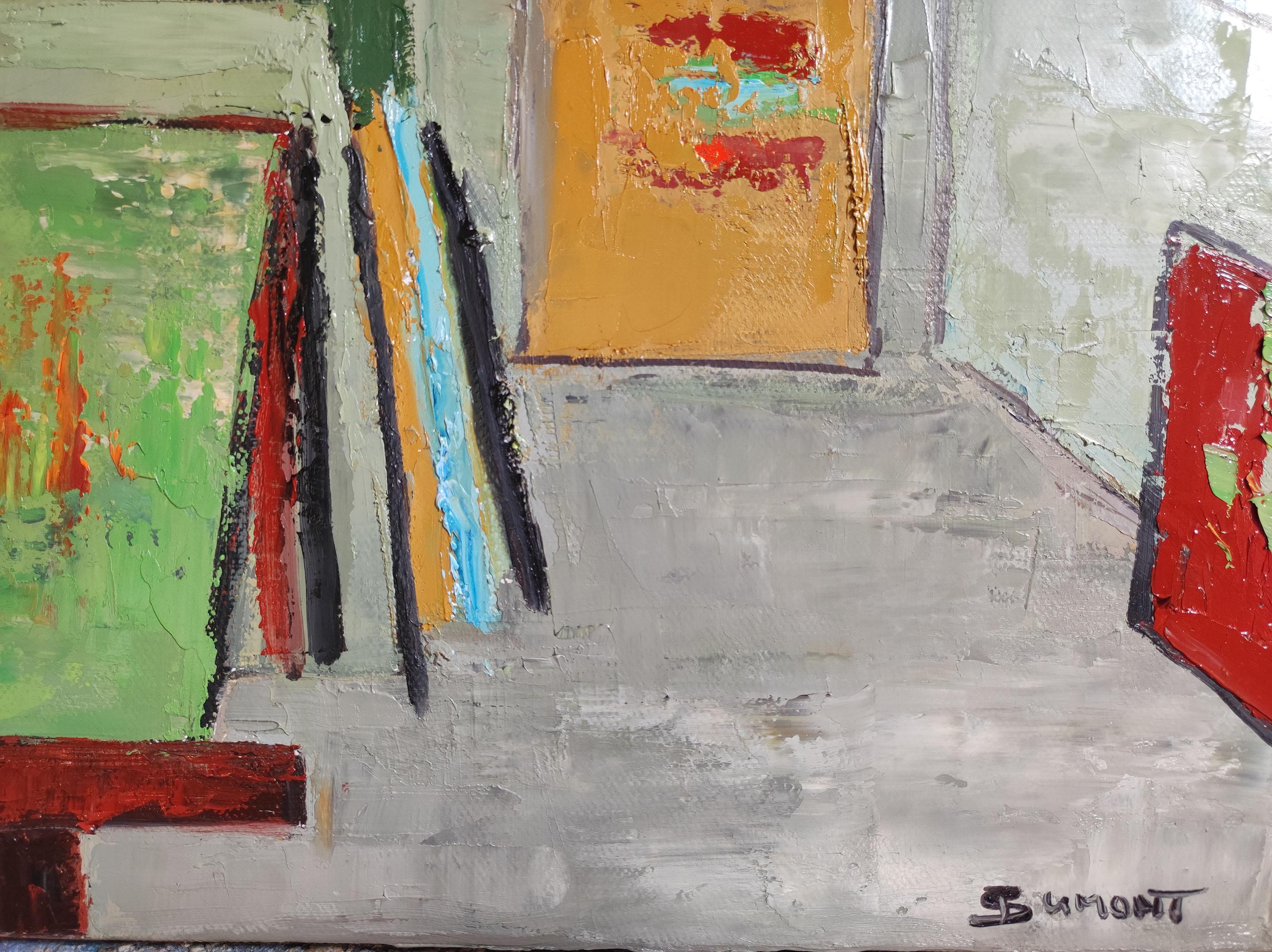 Studio 19,  grün abstrakt, öl auf leinwand, zeitgenössisch, expressionismus, französisch (Geometrische Abstraktion), Painting, von SOPHIE DUMONT