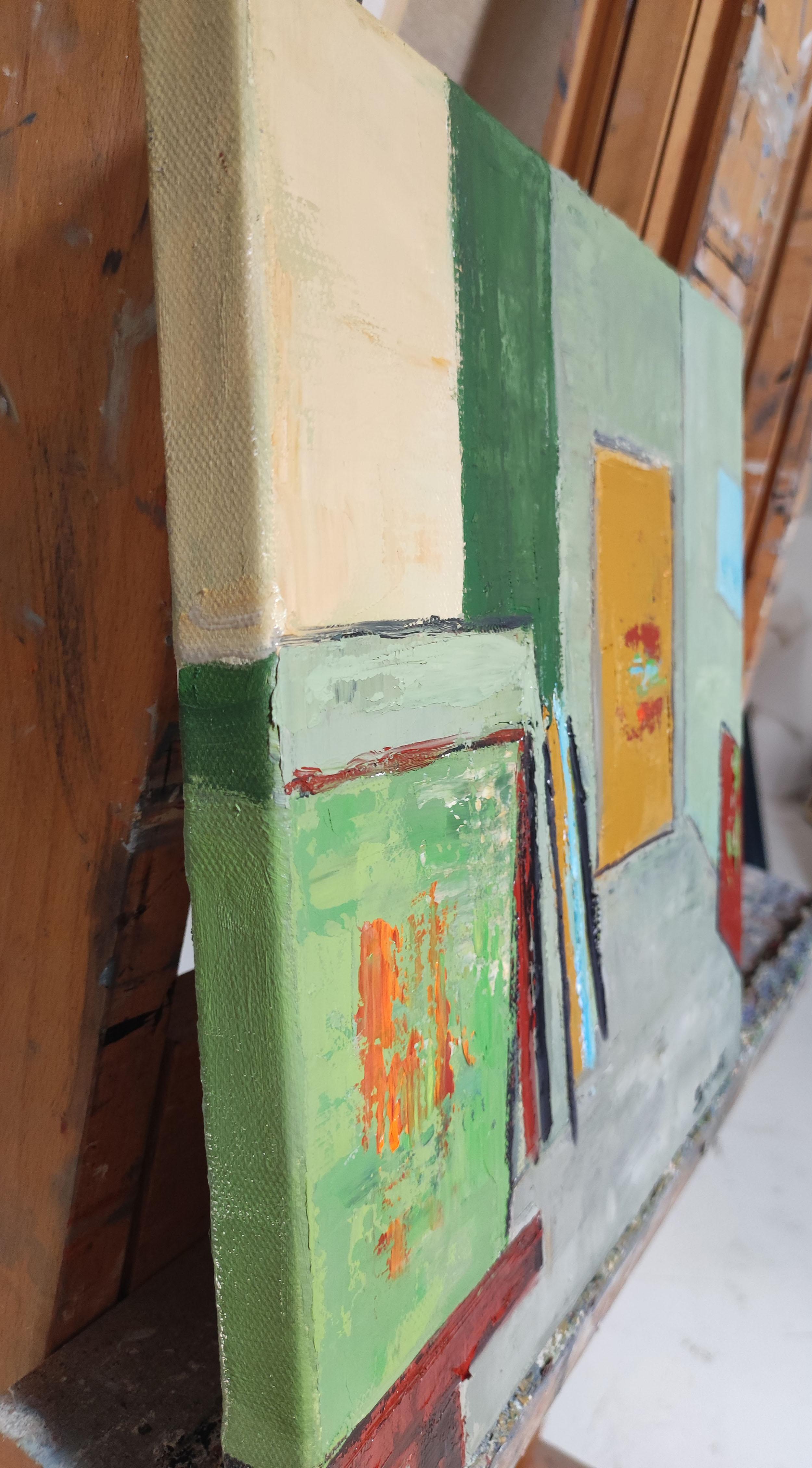 Studio 19,  grün abstrakt, öl auf leinwand, zeitgenössisch, expressionismus, französisch im Angebot 2