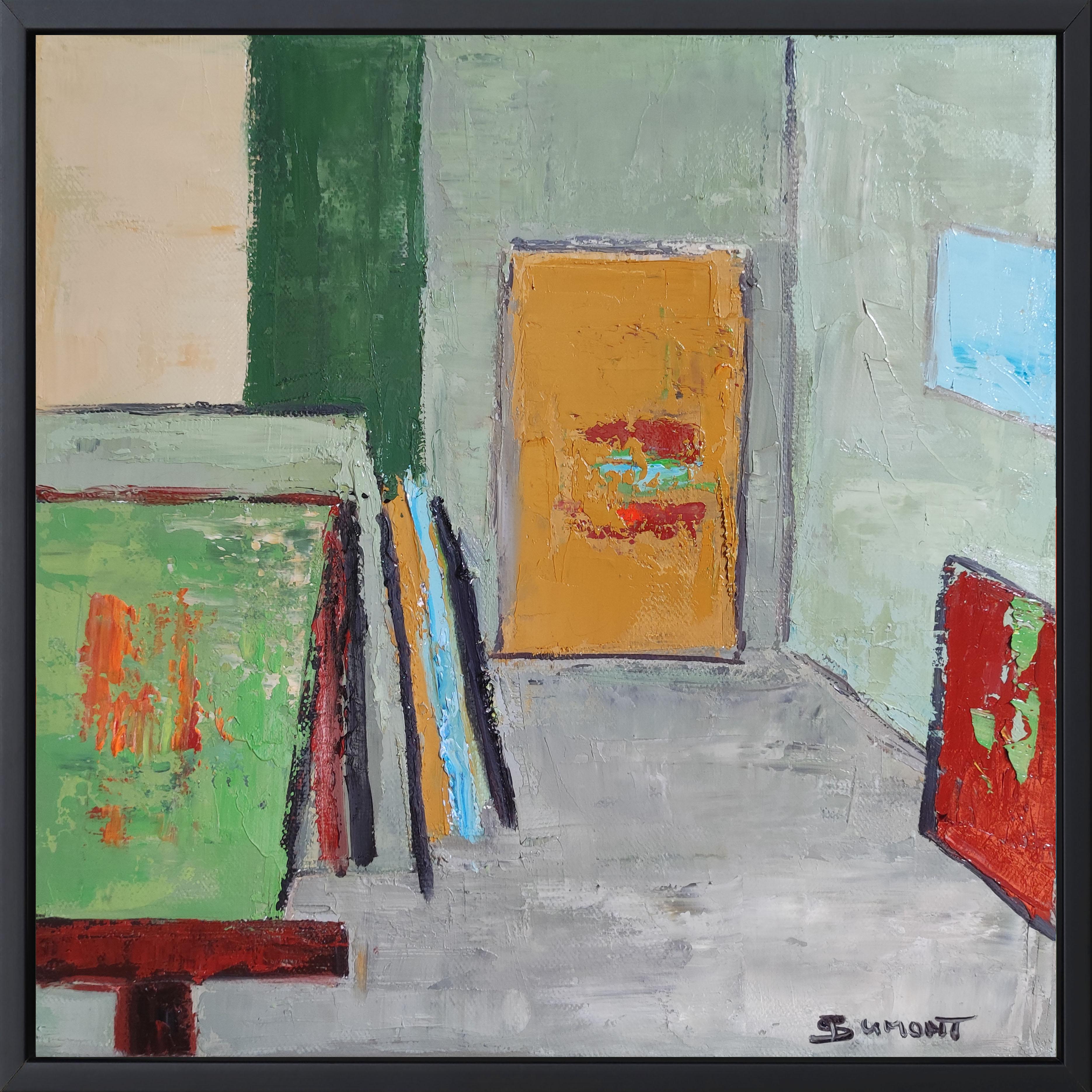 SOPHIE DUMONT Abstract Painting – Studio 19,  grün abstrakt, öl auf leinwand, zeitgenössisch, expressionismus, französisch