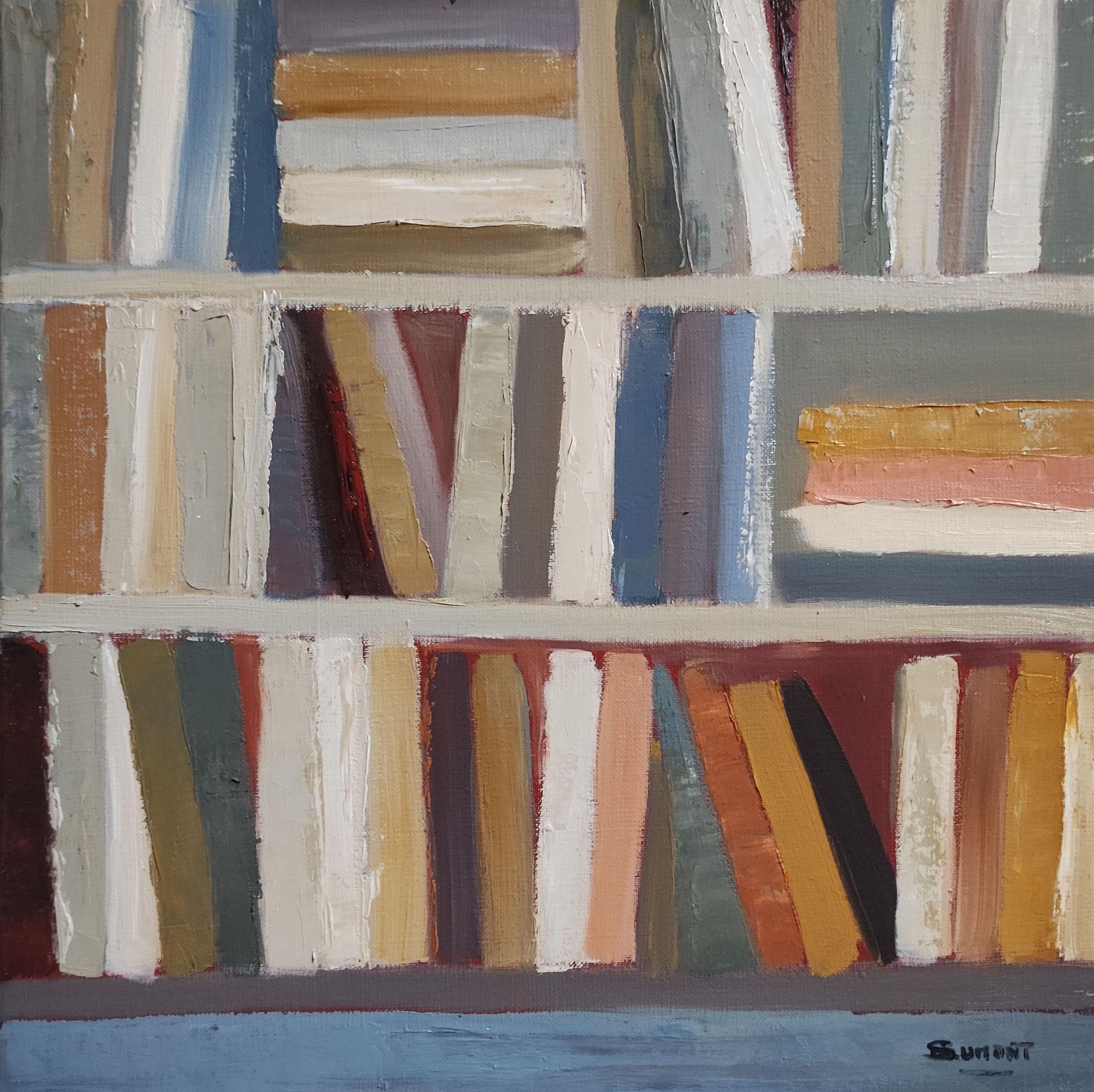 Sophie DUMONT, come artista, eccelle nella padronanza del materiale e nella stratificazione sulla tela, una tecnica che le permette di creare opere ricche di texture e profondità. Quando sceglie la biblioteca come soggetto, aggiunge una dimensione