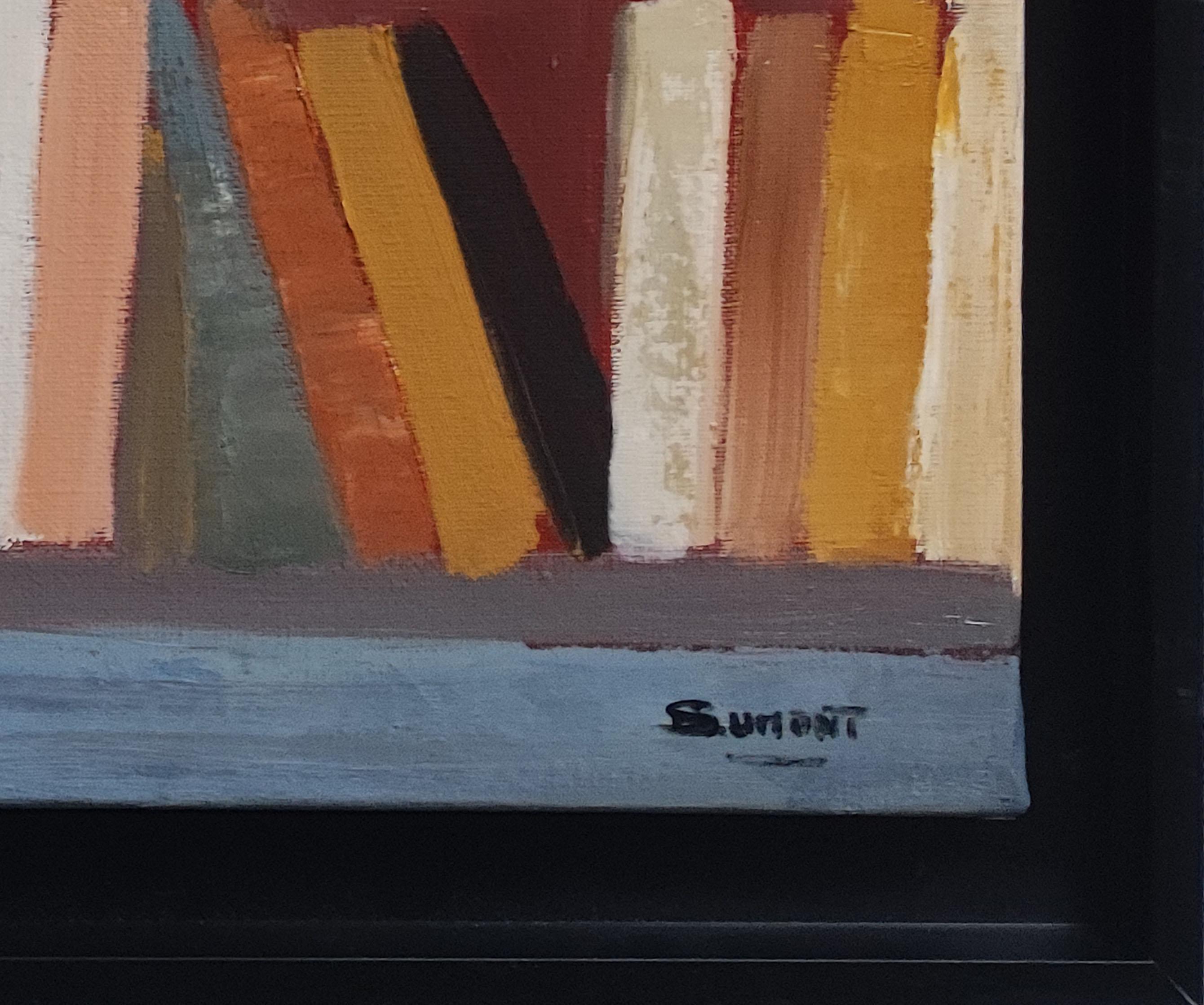 soave, biblioteca, astratto, colorato, olio su tela, espressionismo, geometrico, libro 1