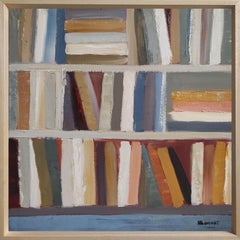 soave, biblioteca, astratto, colorato, olio su tela, espressionismo, geometrico, libro