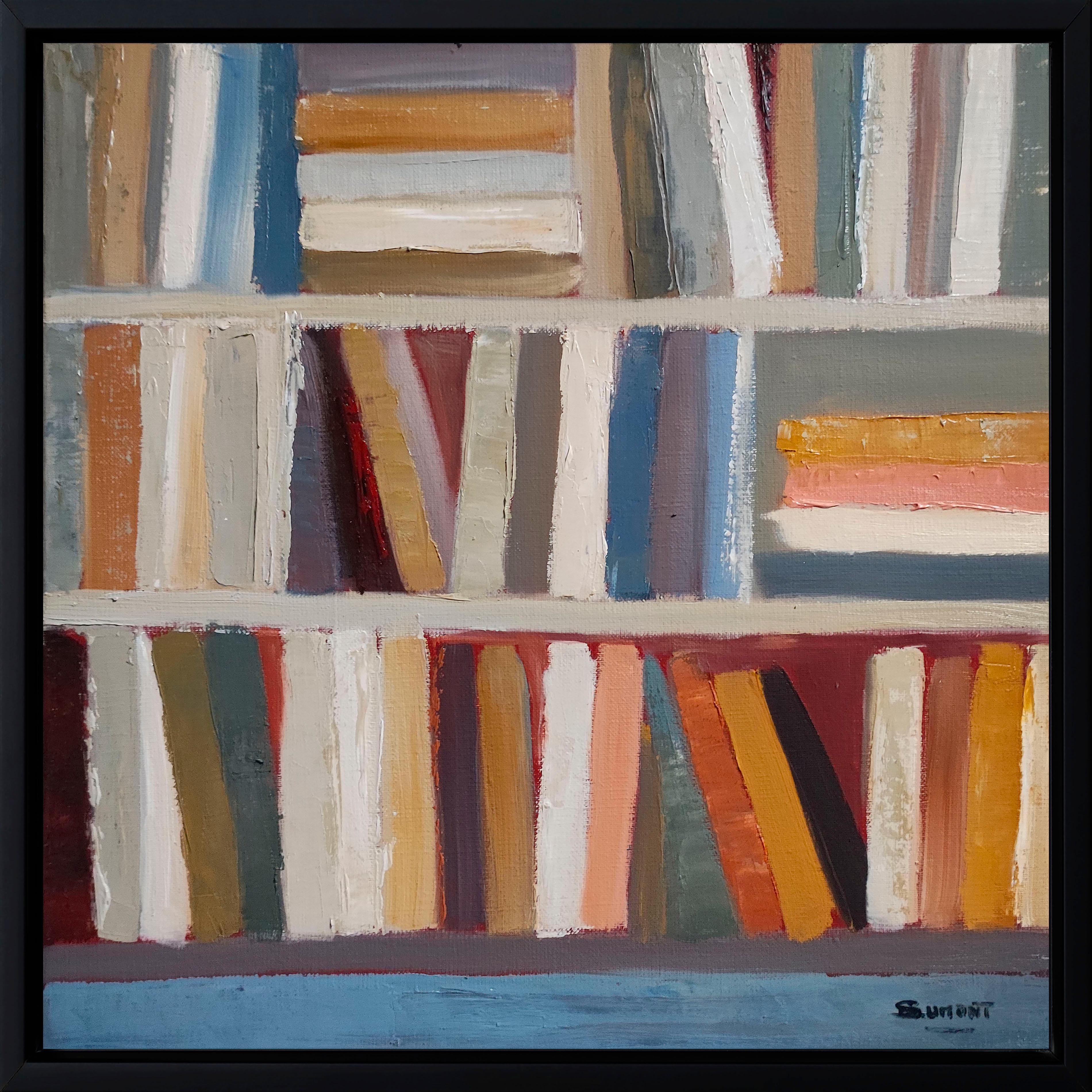 soave, biblioteca, astratto, colorato, olio su tela, espressionismo, geometrico, libro - Painting di SOPHIE DUMONT