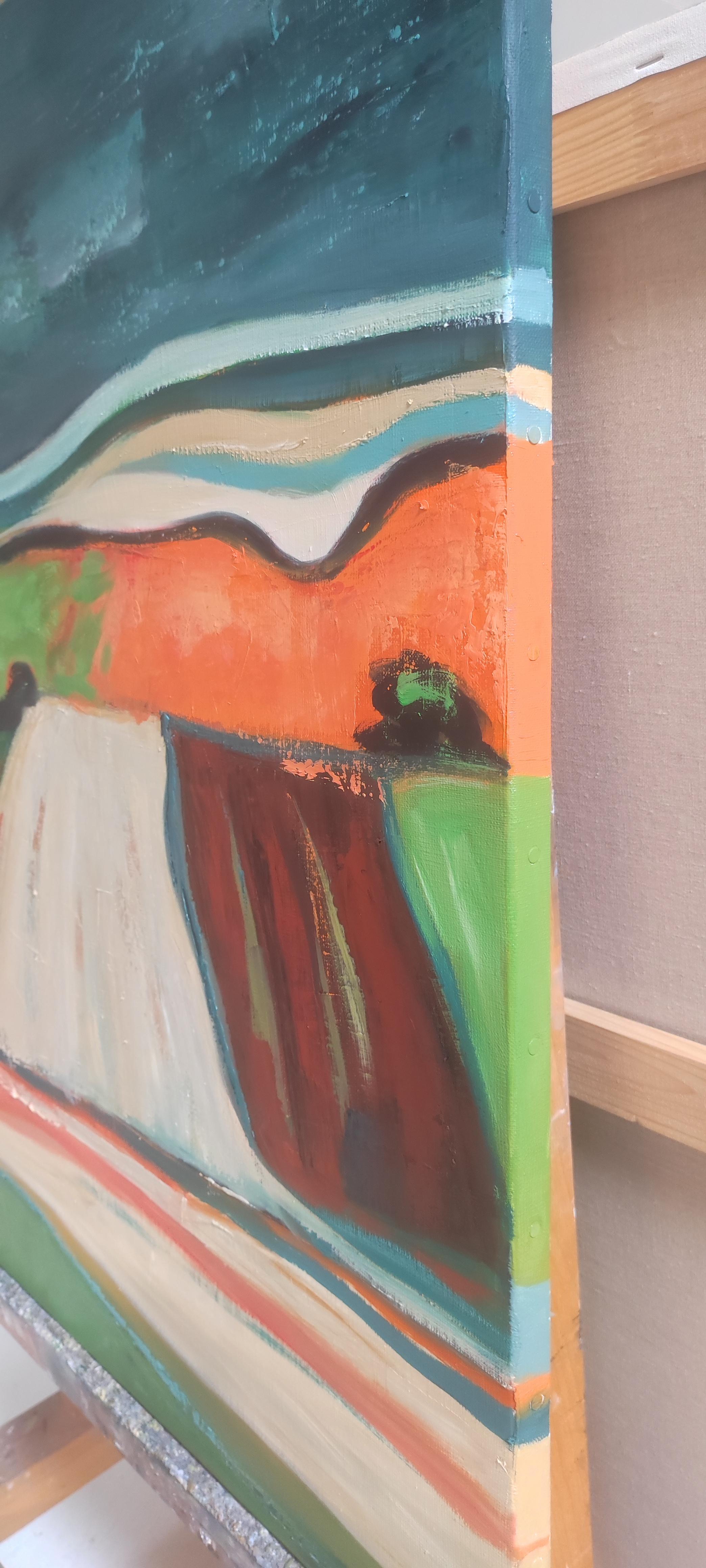 Couleurs d'été, paysage de campagne, orange, vert, abstrait, expressionnisme 7