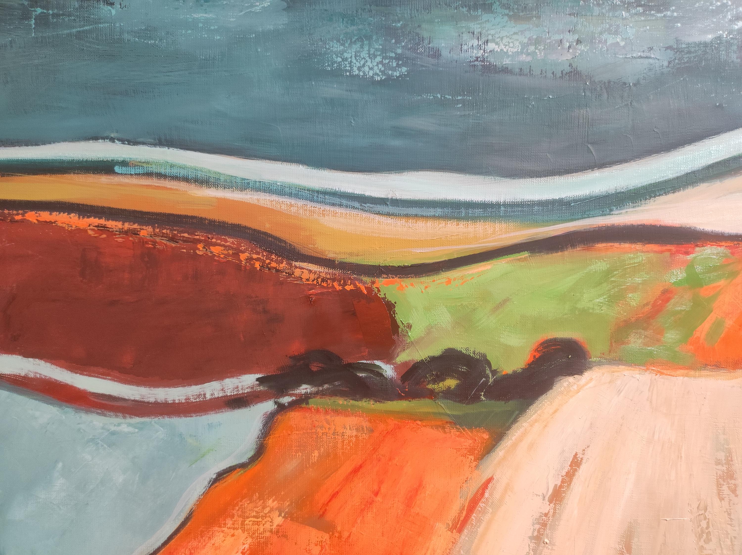 Couleurs d'été, paysage de campagne, orange, vert, abstrait, expressionnisme 1