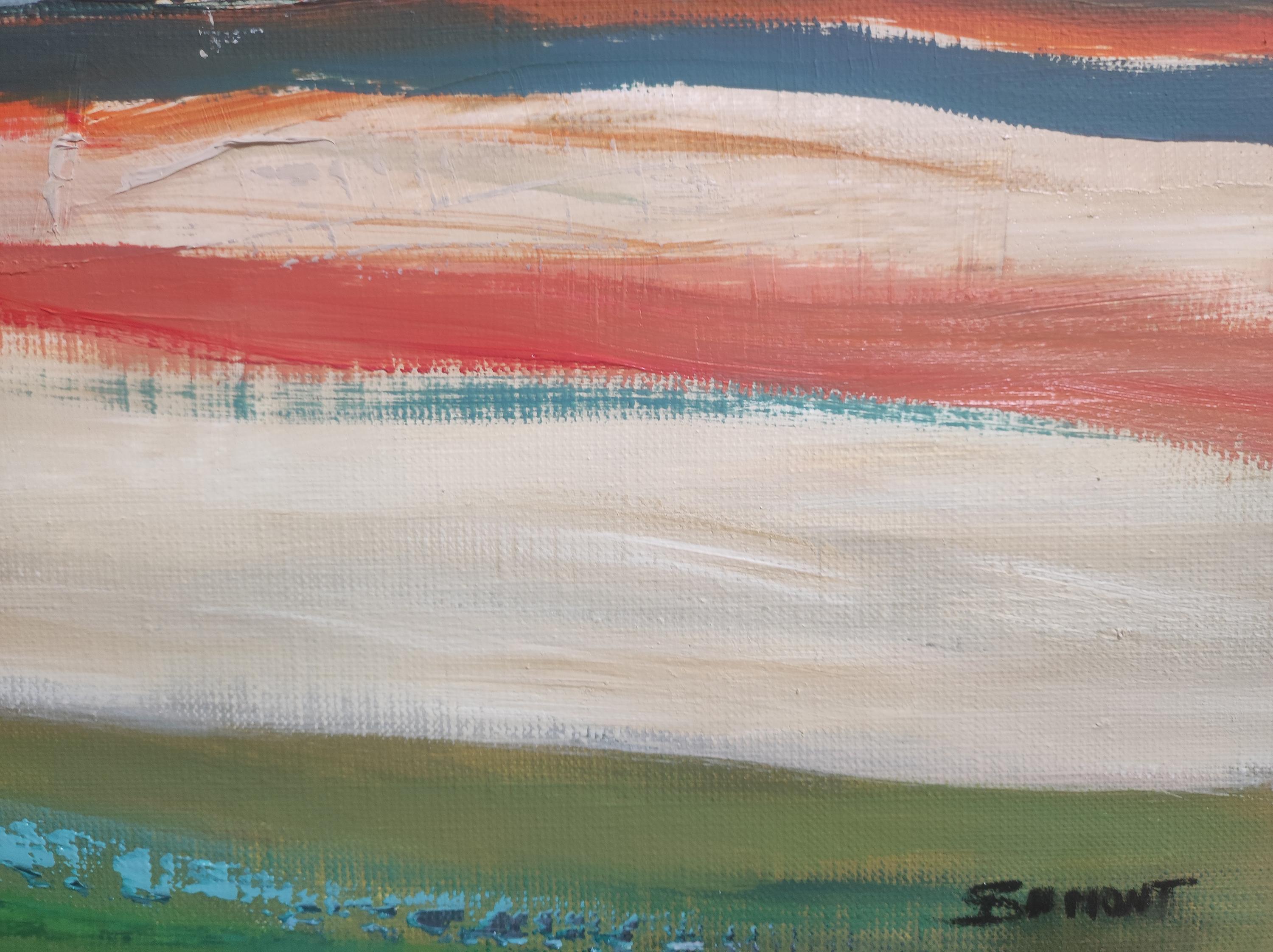 Couleurs d'été, paysage de campagne, orange, vert, abstrait, expressionnisme 2