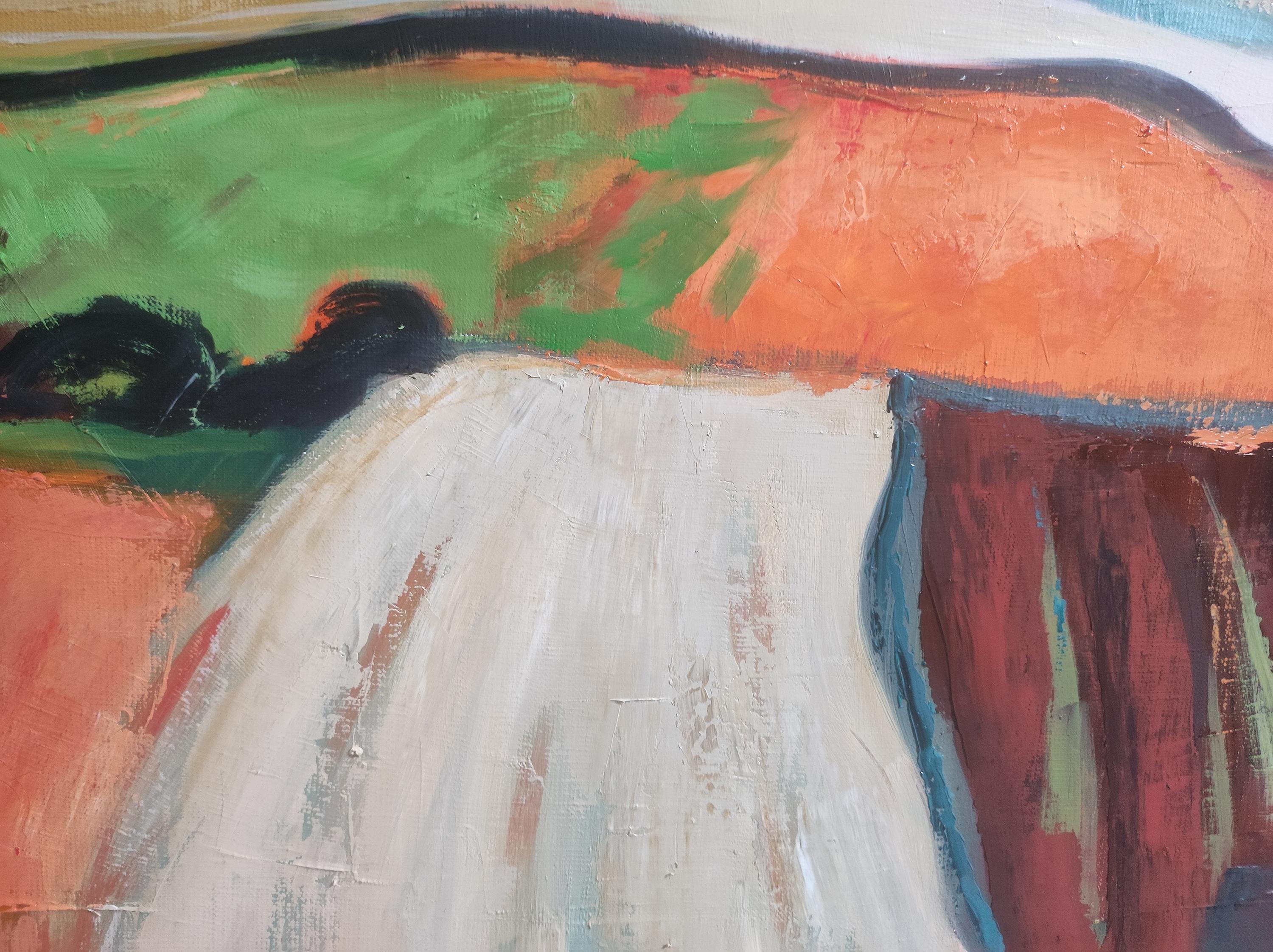 Couleurs d'été, paysage de campagne, orange, vert, abstrait, expressionnisme 4