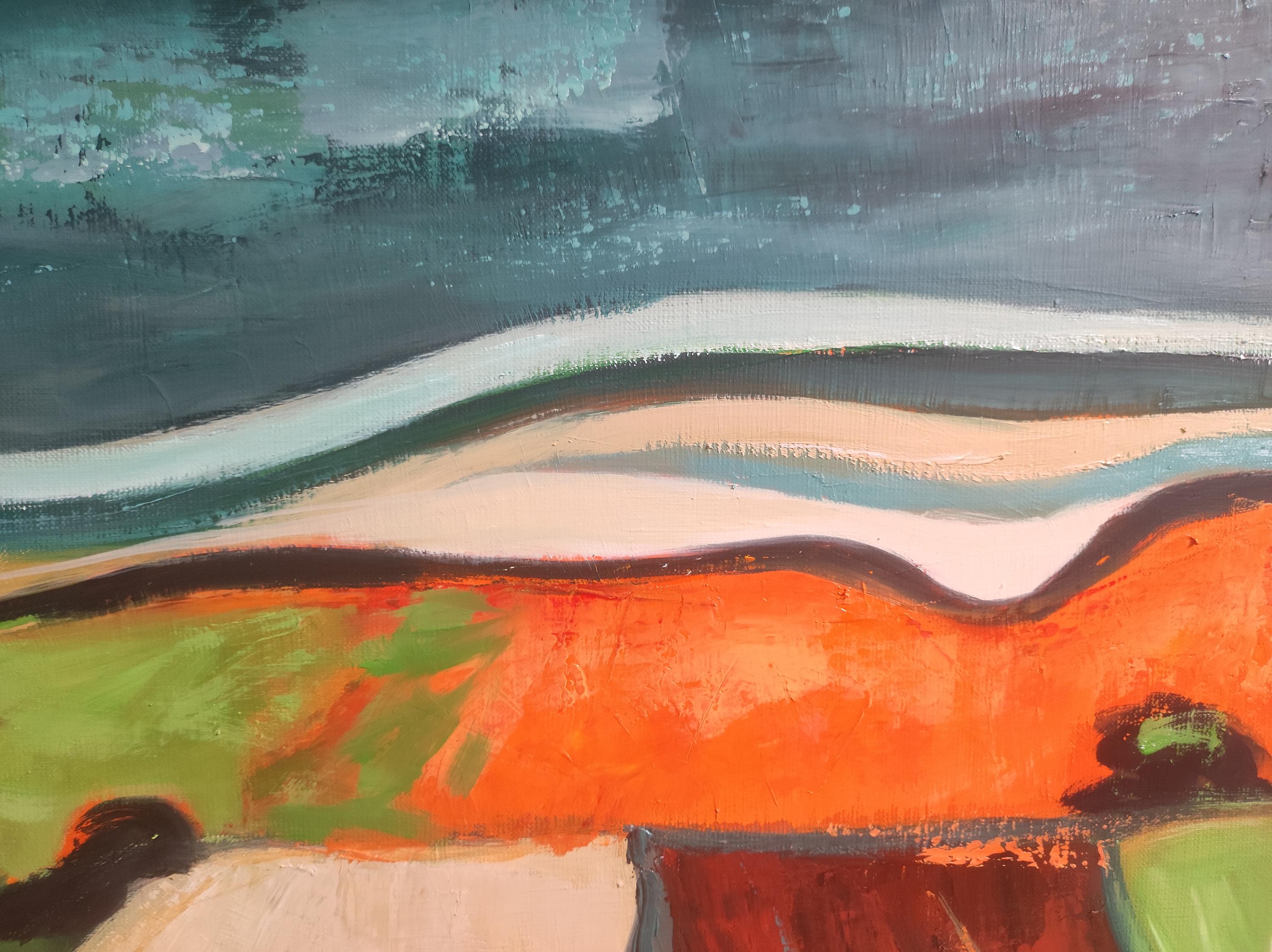 Couleurs d'été, paysage de campagne, orange, vert, abstrait, expressionnisme 5