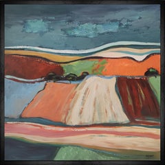 summer colors, countryside landscape, orange, green, abstract, expressionism