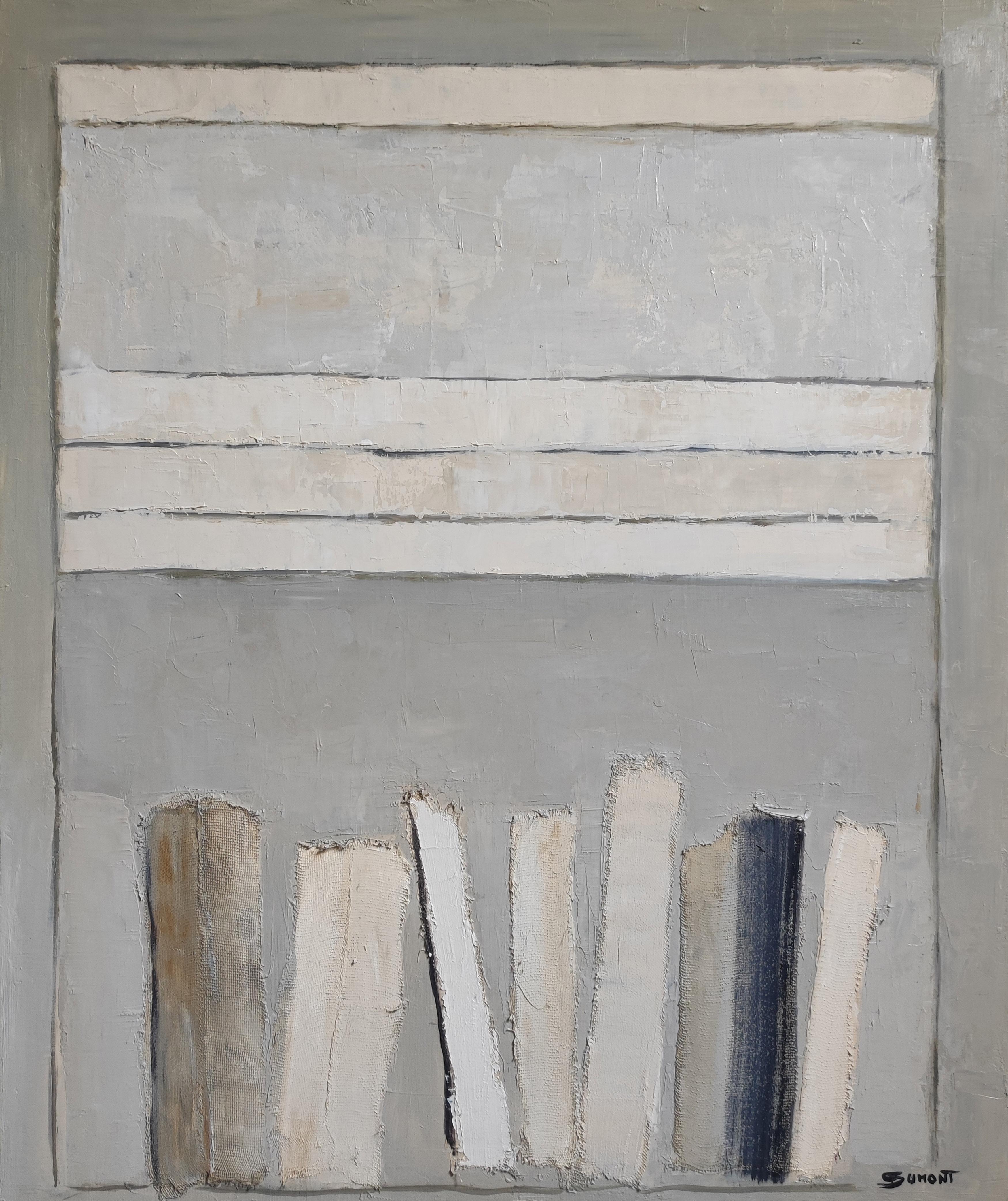 Dolcezza, Biblioteca astratta, colori, Geometrico, Contemporaneo, Collage di oli, Libri - Painting di SOPHIE DUMONT