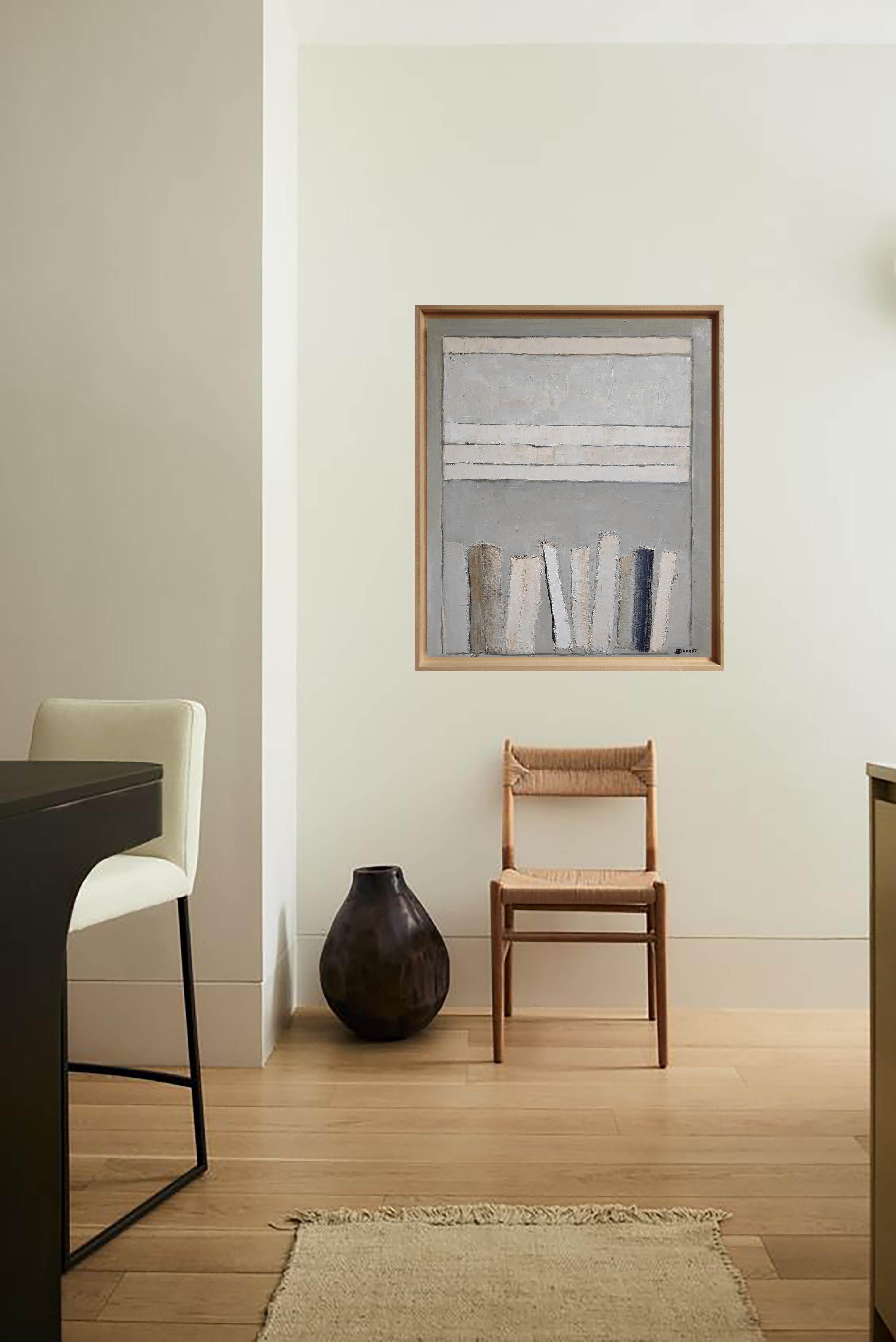Dolcezza, Biblioteca astratta, colori, Geometrico, Contemporaneo, Collage di oli, Libri in vendita 4