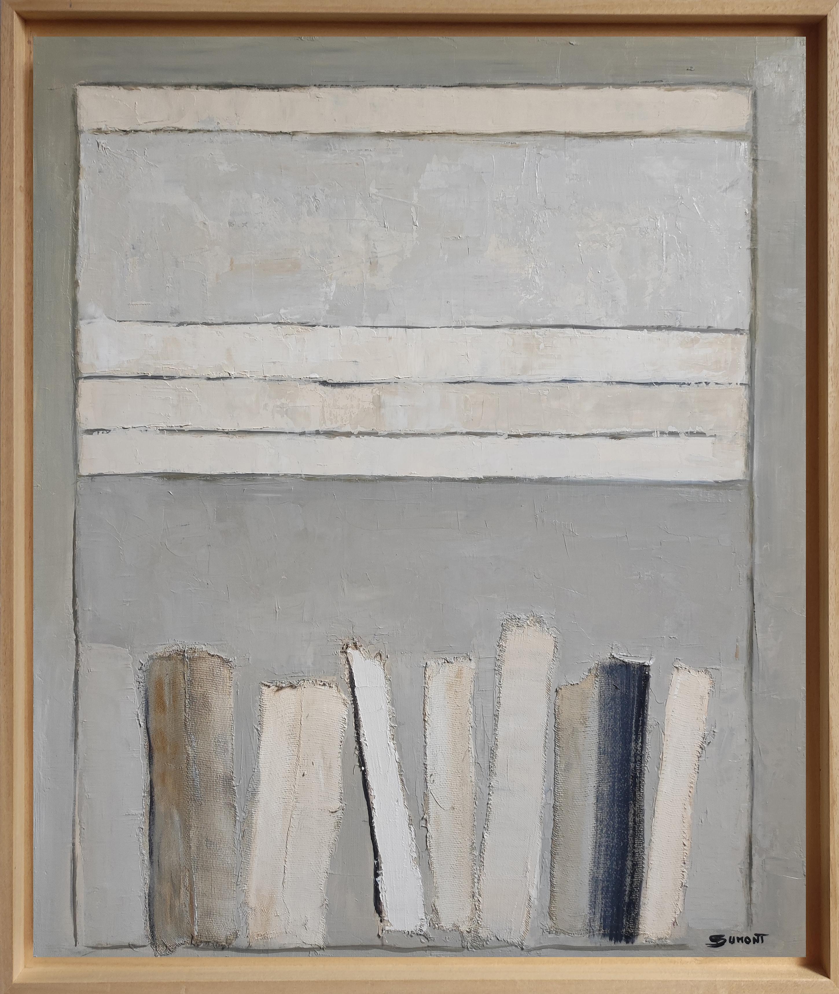 Still-Life Painting di SOPHIE DUMONT - Dolcezza, Biblioteca astratta, colori, Geometrico, Contemporaneo, Collage di oli, Libri