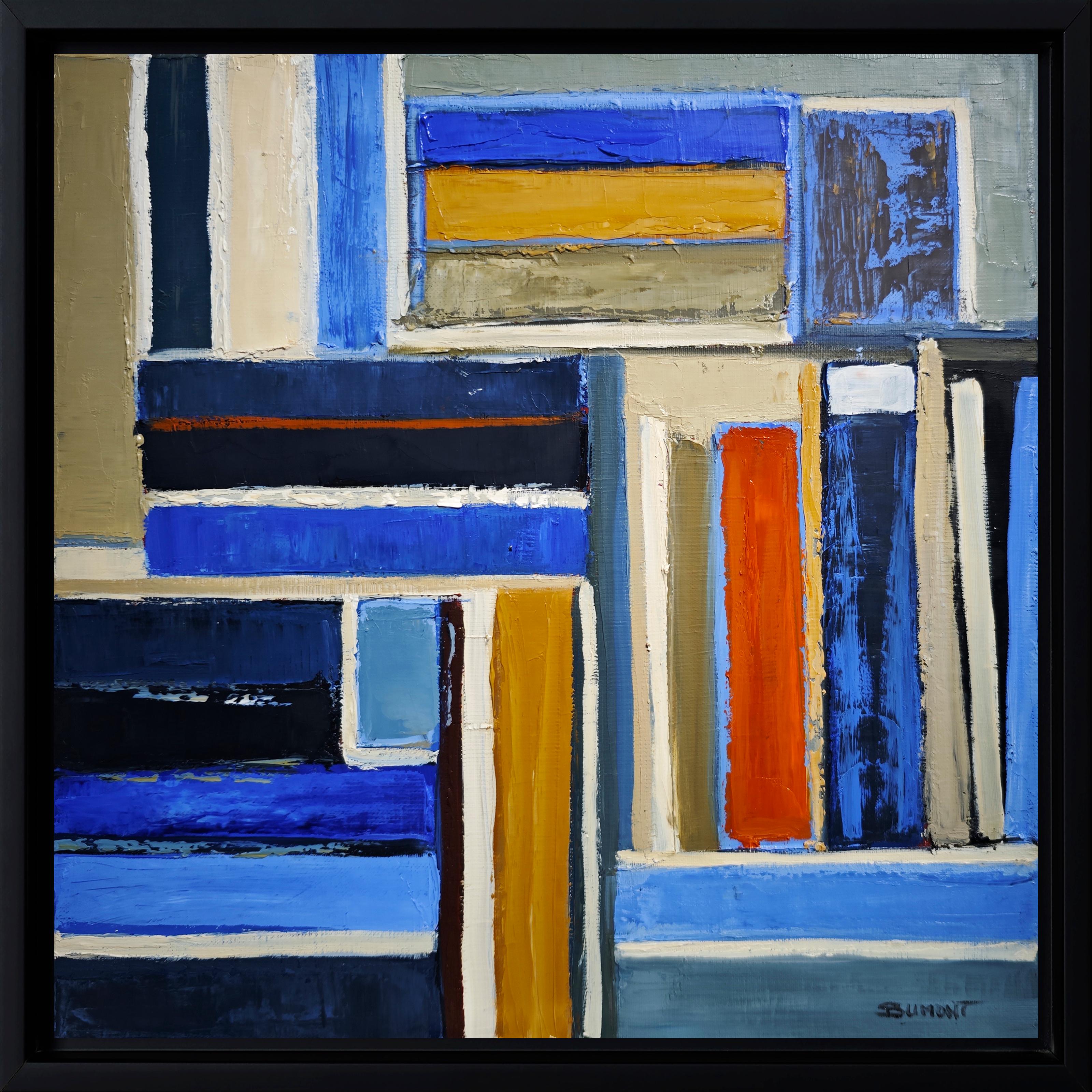 sintassi colorata- Originale  Pittura a olio astratta con texture blu, arte francese - Painting Astrattismo geometrico di SOPHIE DUMONT