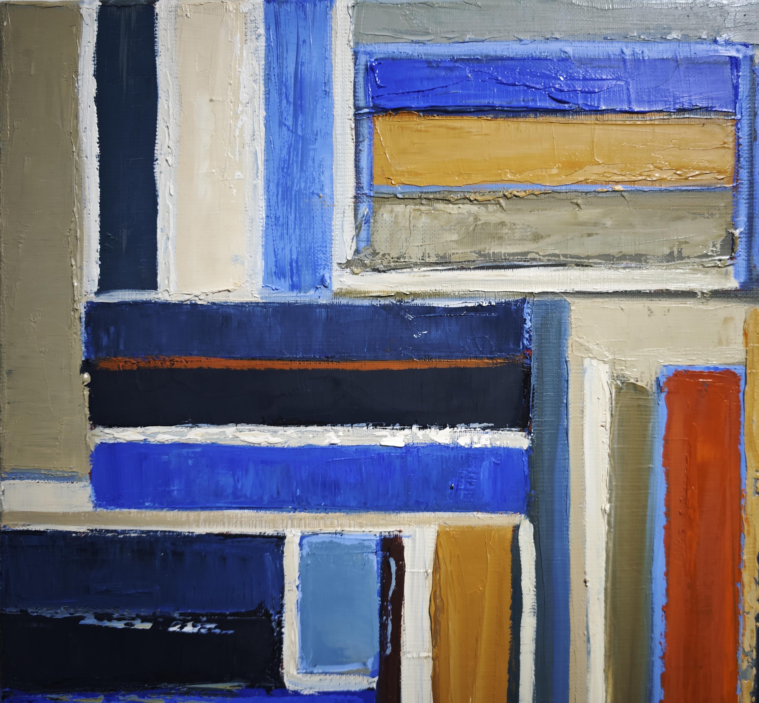 sintassi colorata- Originale  Pittura a olio astratta con texture blu, arte francese in vendita 1
