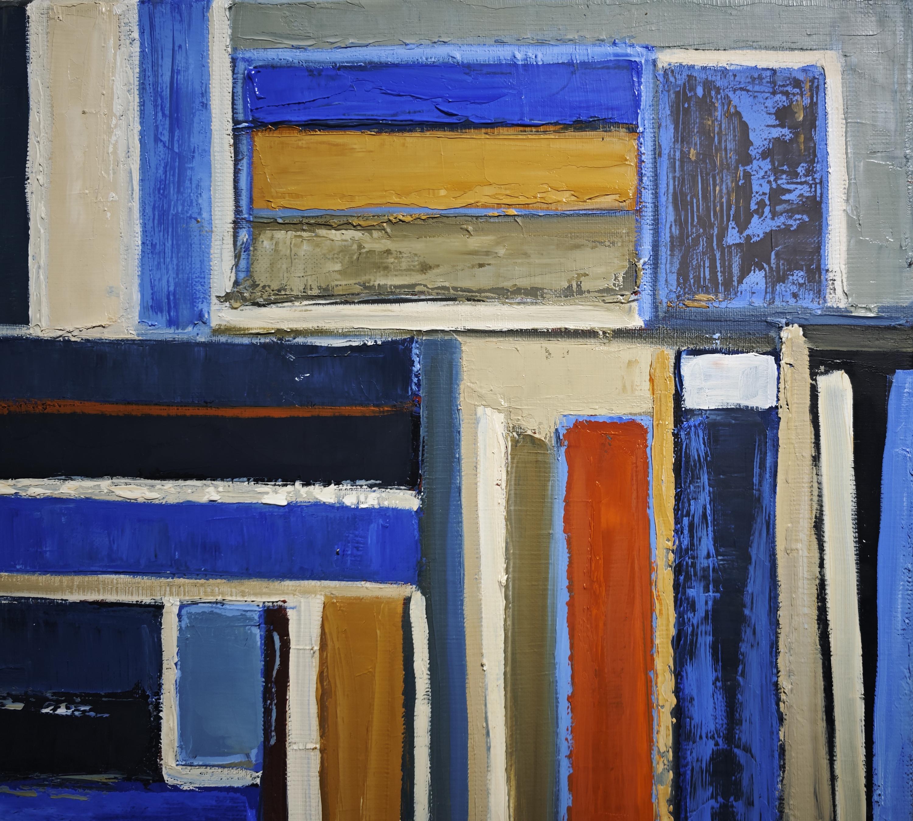 sintassi colorata- Originale  Pittura a olio astratta con texture blu, arte francese in vendita 2
