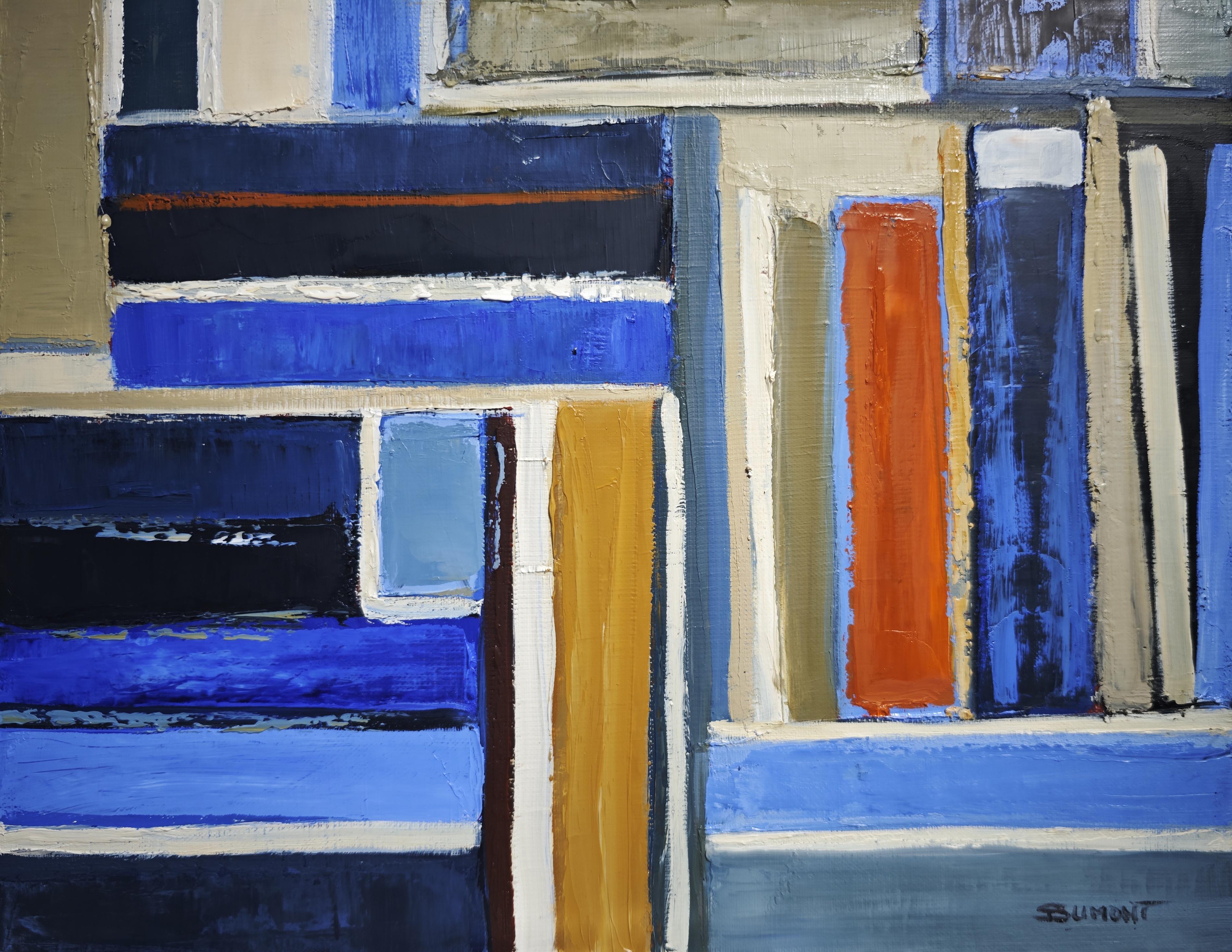 sintassi colorata- Originale  Pittura a olio astratta con texture blu, arte francese in vendita 3