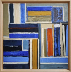sintassi colorata- Originale  Pittura a olio astratta con texture blu, arte francese
