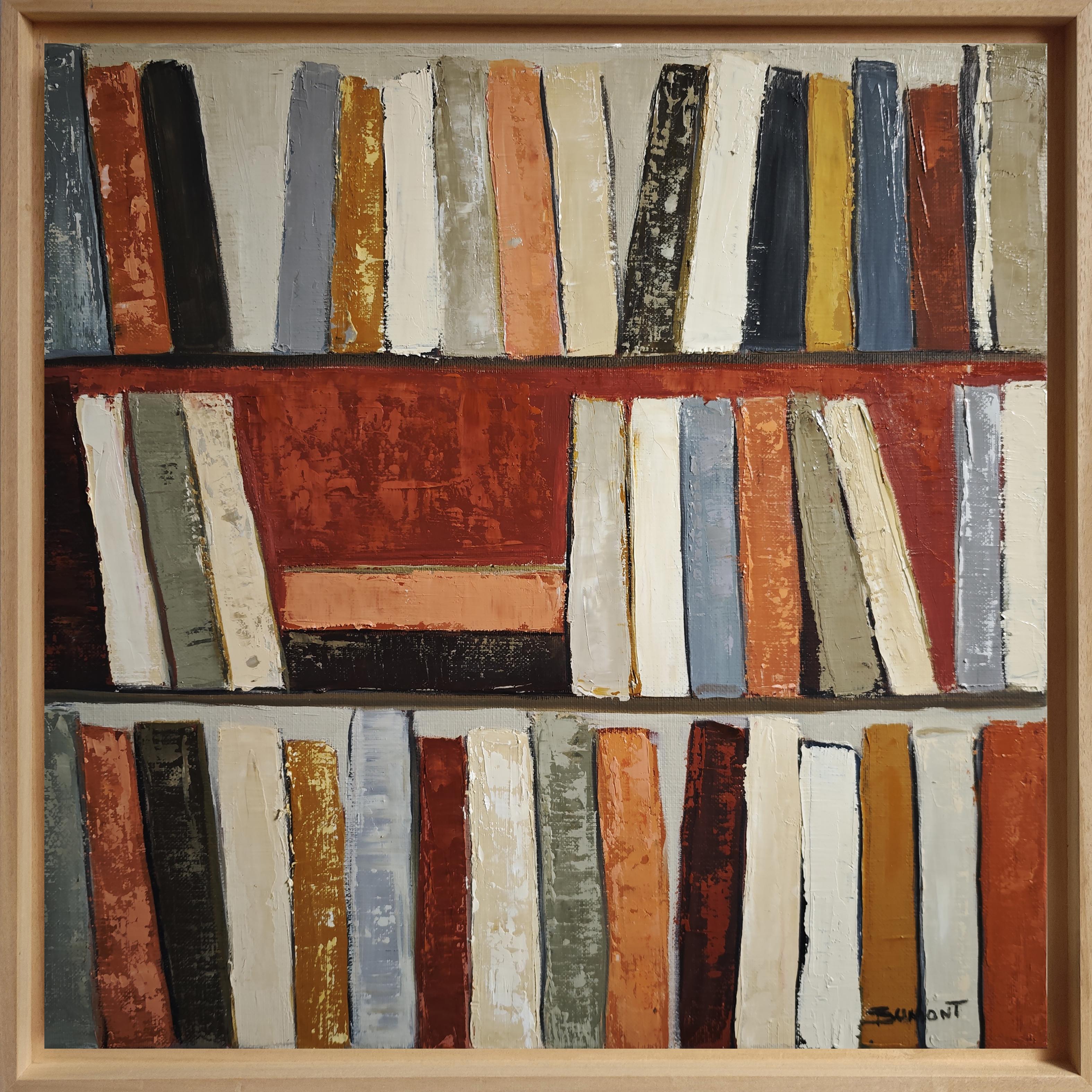 SOPHIE DUMONT Abstract Painting - Temps de lecture– Original Textured Abstract Library, Oil Paint, Contemporary