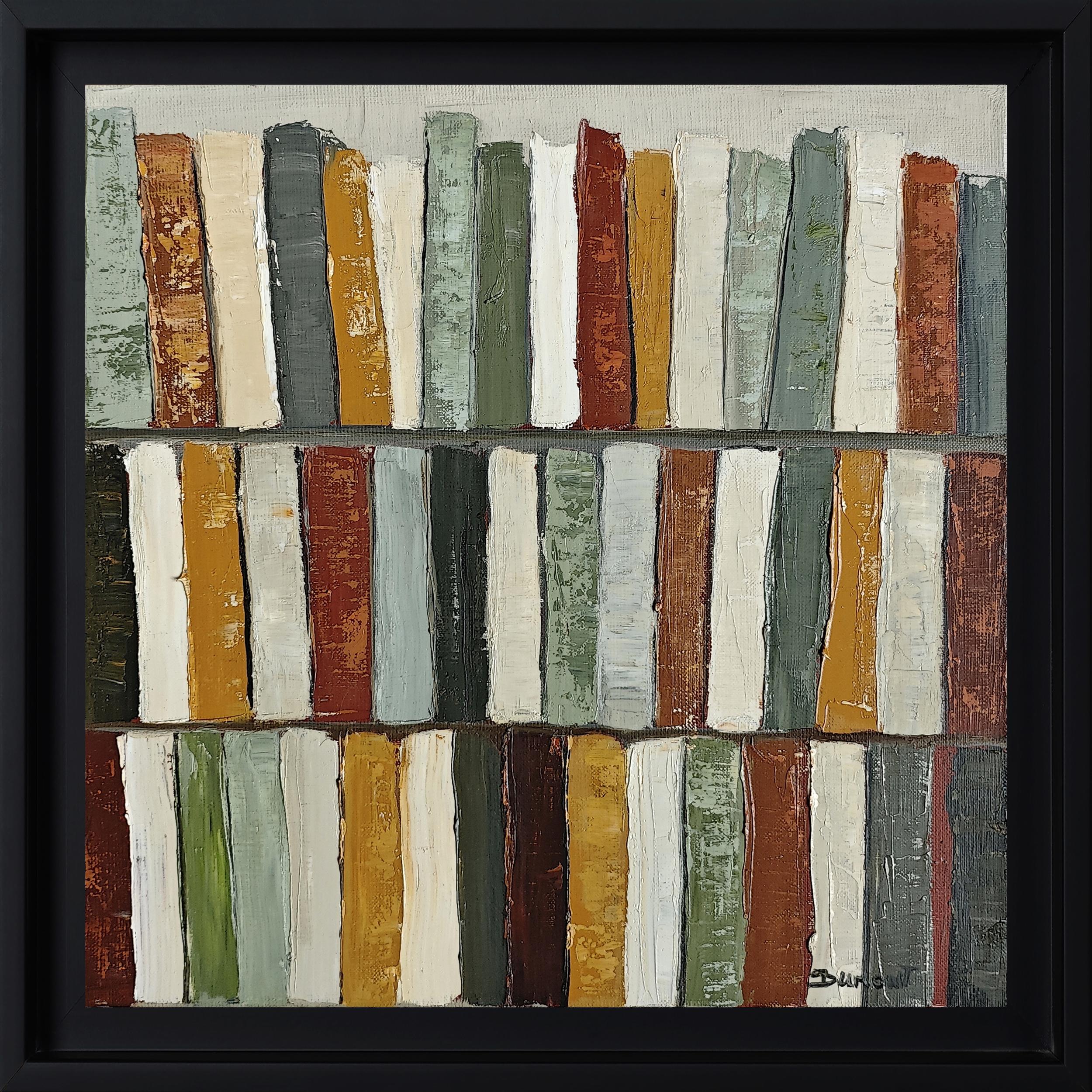 Tendance lecture, Biblioteca astratta, Geometrico, Contemporaneo, Olio, Libri, verde - Painting Astratto di SOPHIE DUMONT