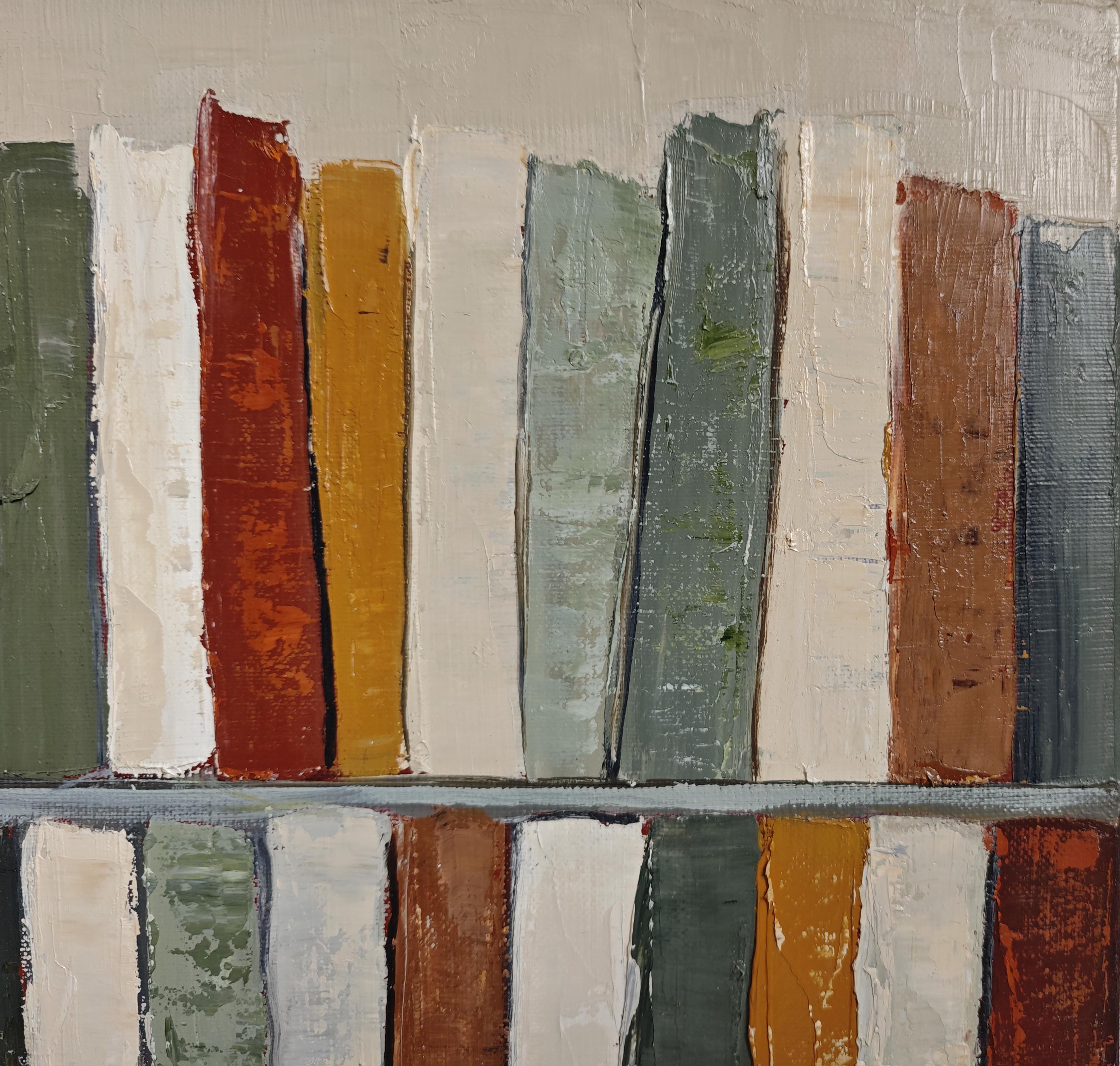 Tendance lecture, Abstract Library, Geometric, Contemporary, Oil, Books, green For Sale 9