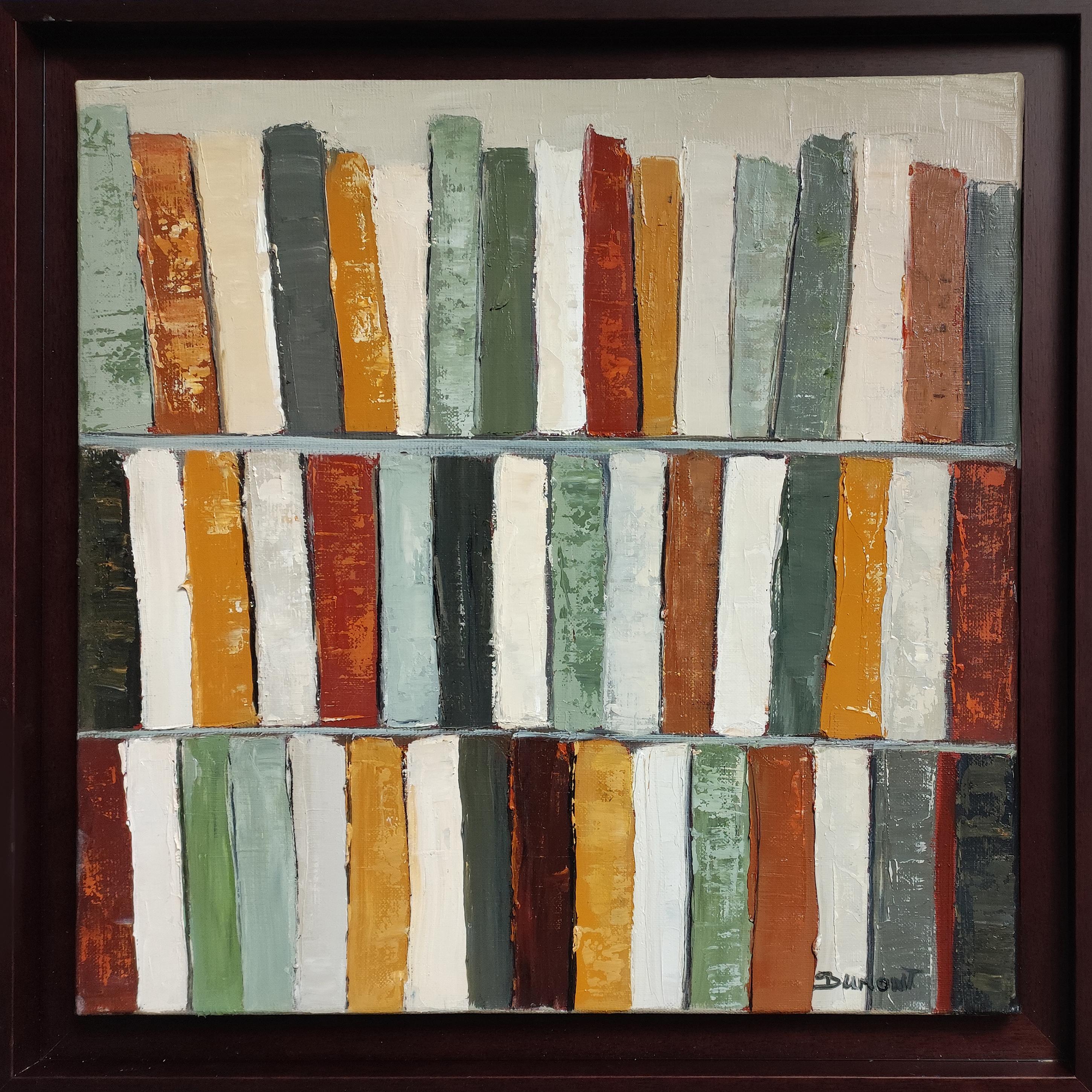 Tendance lecture, Abstract Library, Geometric, Contemporary, Oil, Books, green For Sale 1