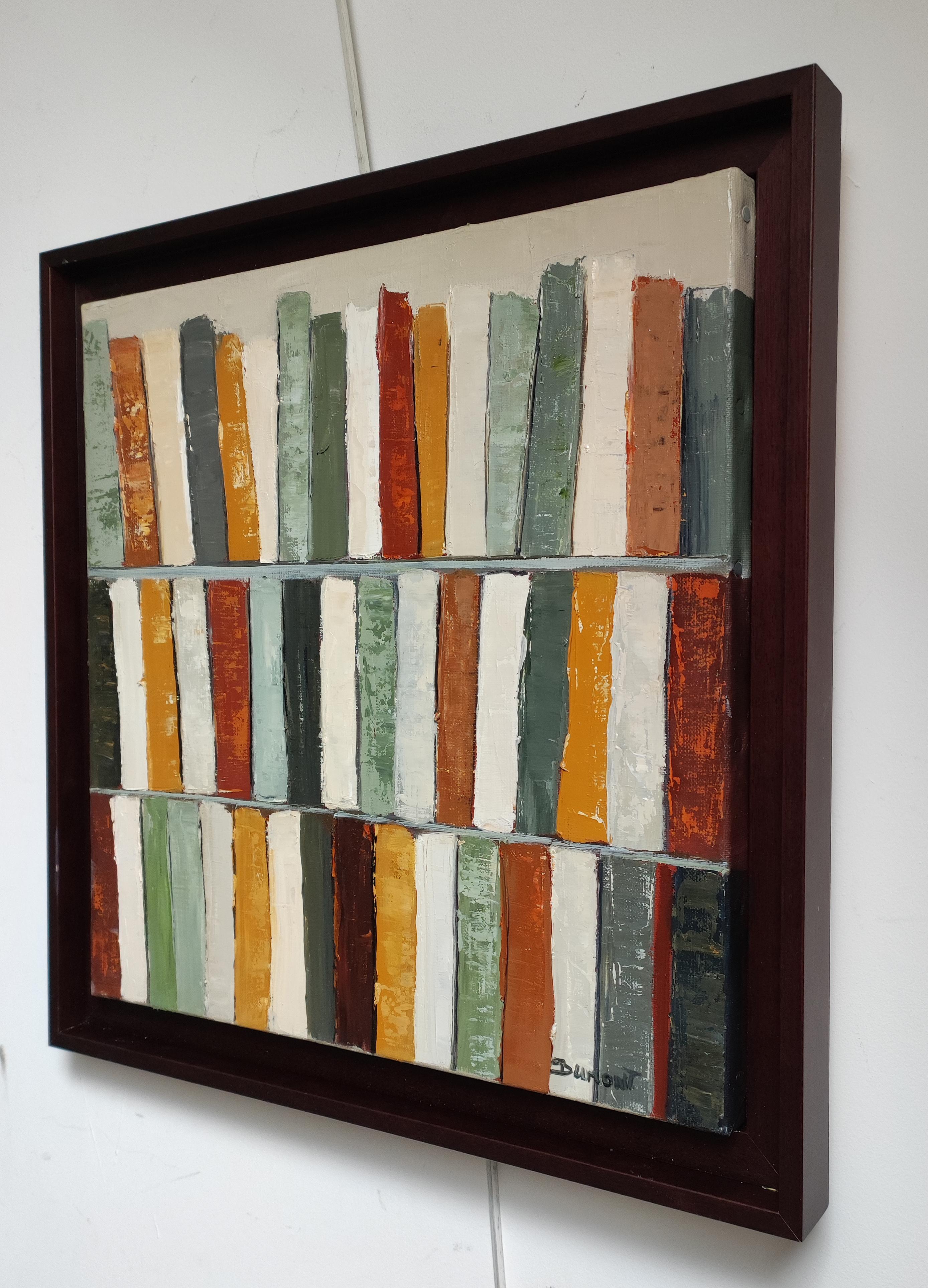 Tendance lecture, Abstract Library, Geometric, Contemporary, Oil, Books, green For Sale 2
