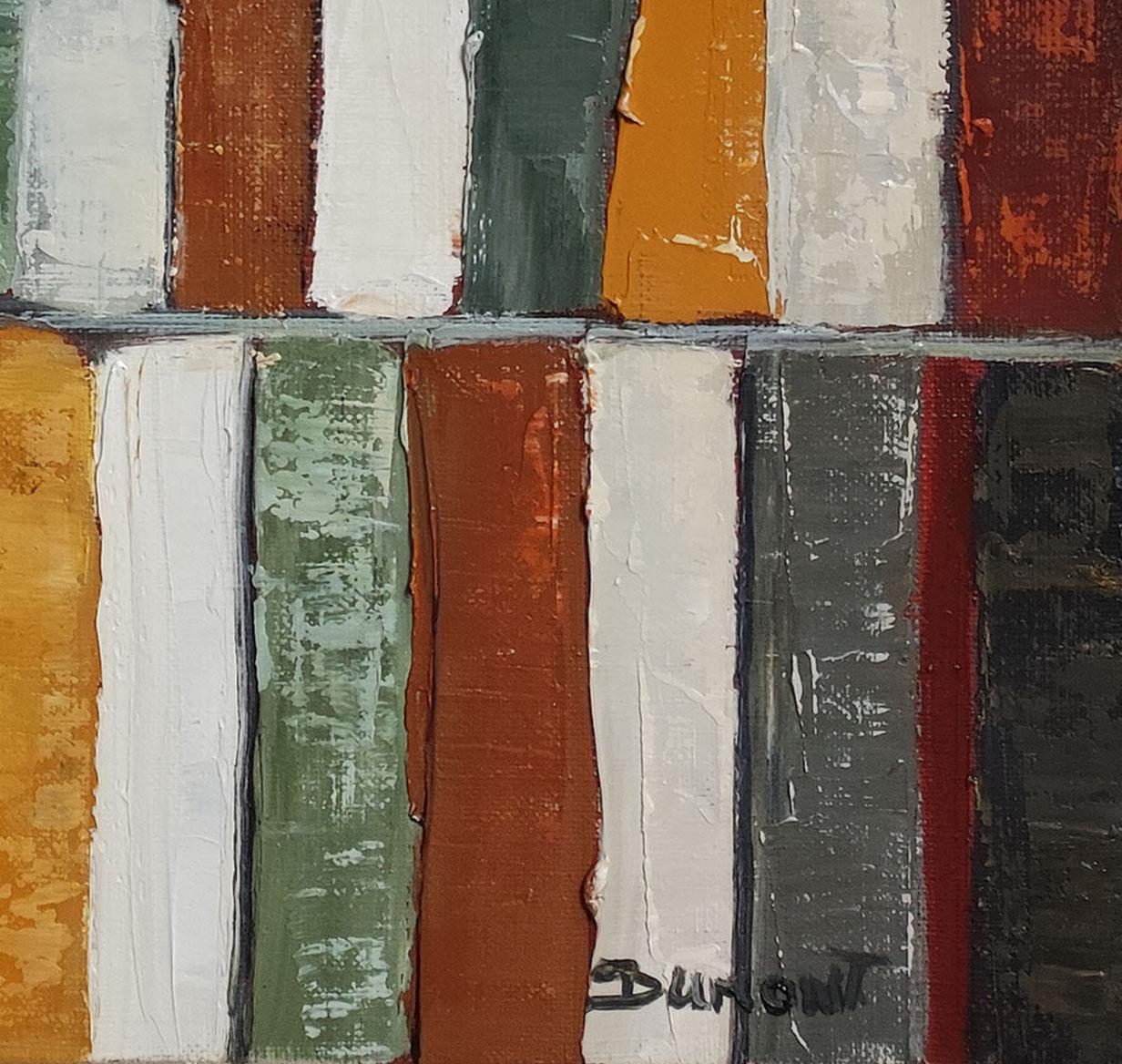 Tendance lecture, Abstract Library, Geometric, Contemporary, Oil, Books, green For Sale 5