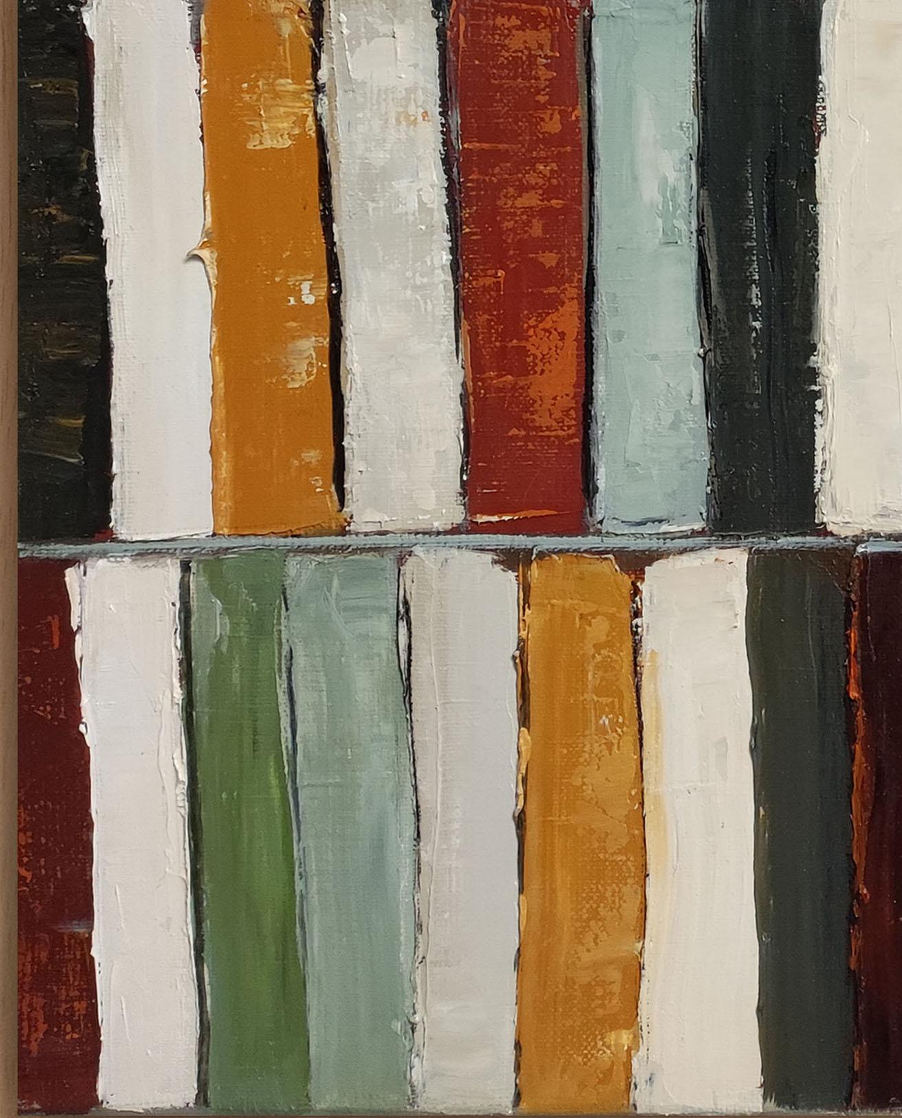 Tendance lecture, Abstract Library, Geometric, Contemporary, Oil, Books, green For Sale 6