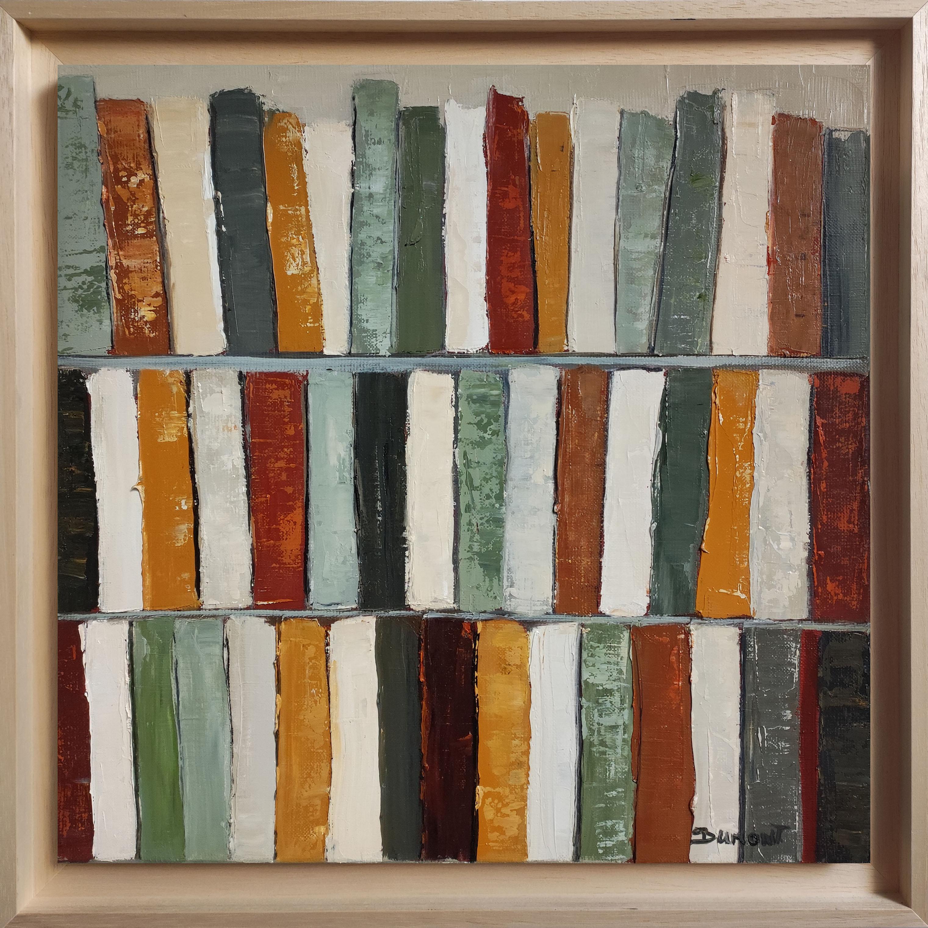 Tendance lecture, Abstract Library, Geometric, Contemporary, Oil, Books, green