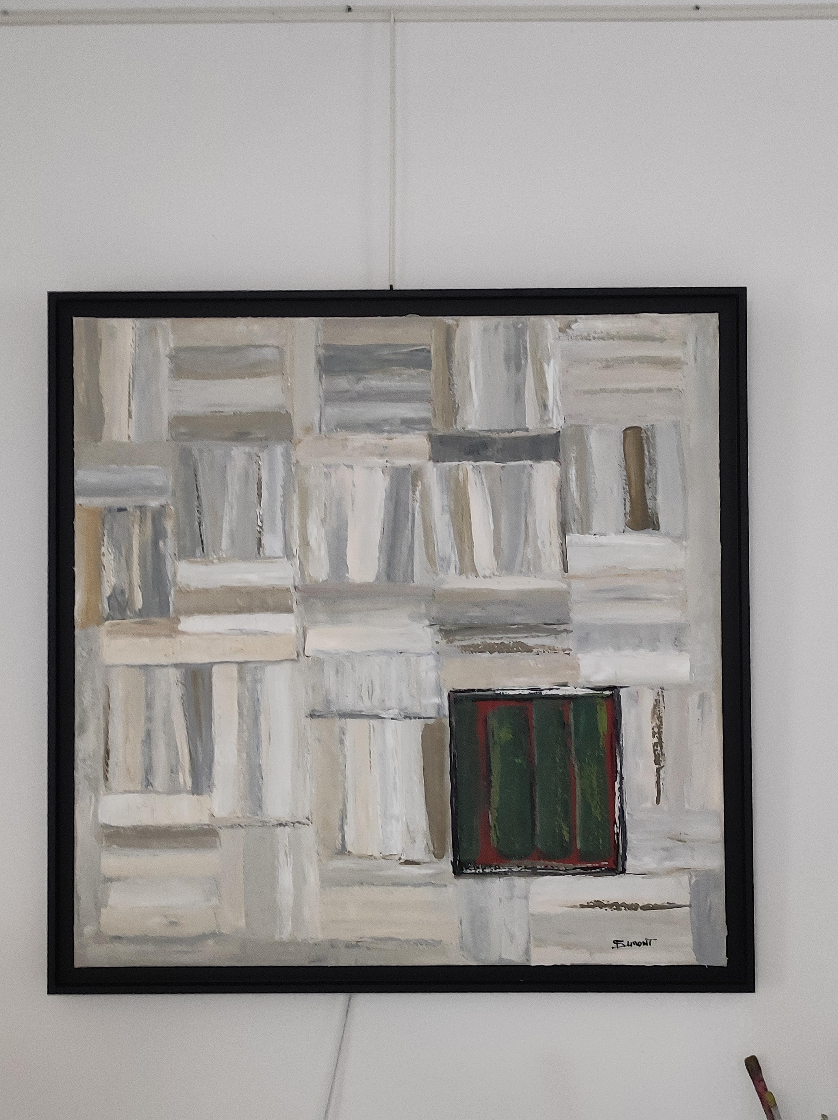 tendance, oil on canas, library, white, textured, impasto, modern, minimalism For Sale 11