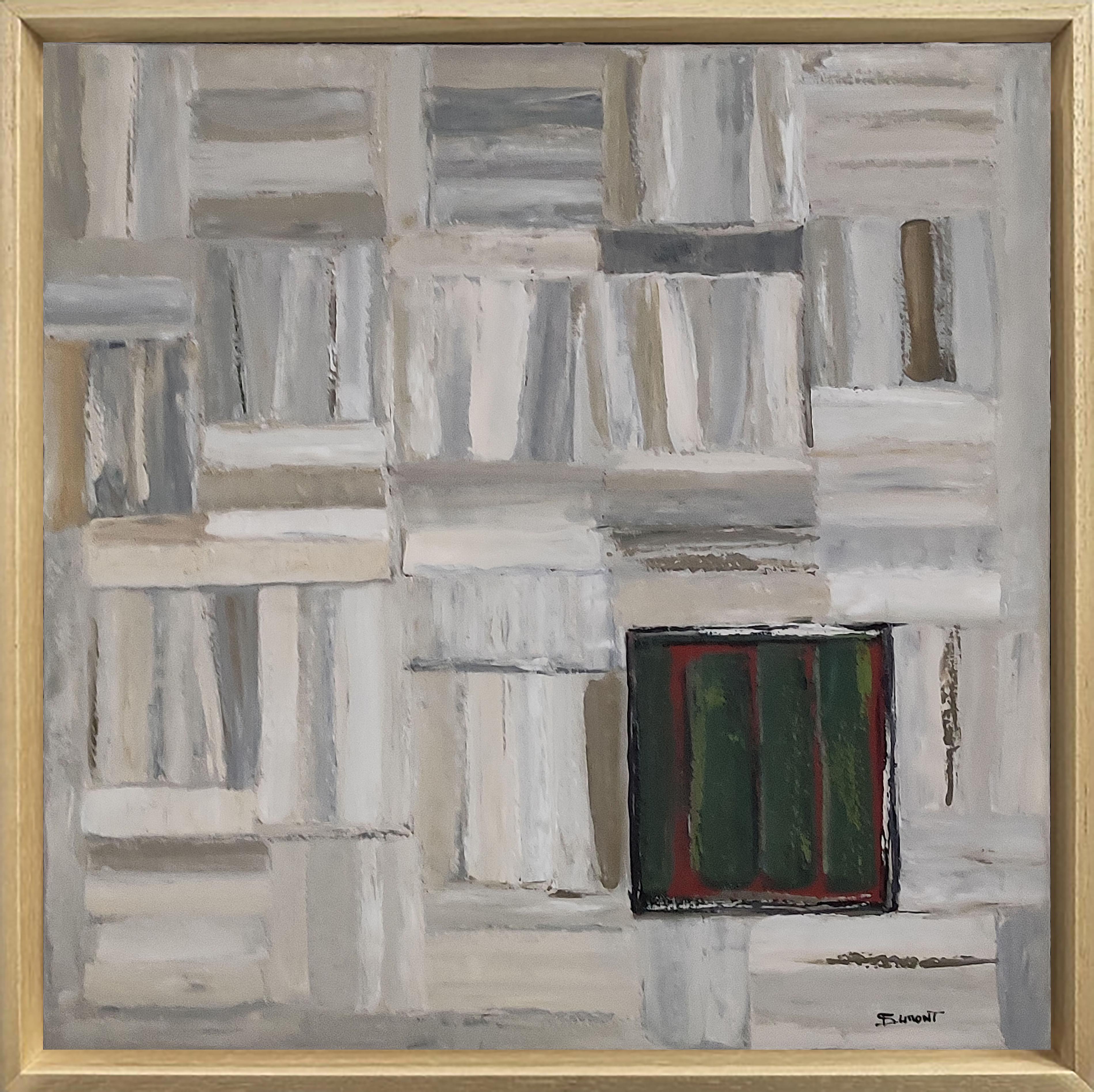 tendance, oil on canas, library, white, textured, impasto, modern, minimalism - Painting by SOPHIE DUMONT