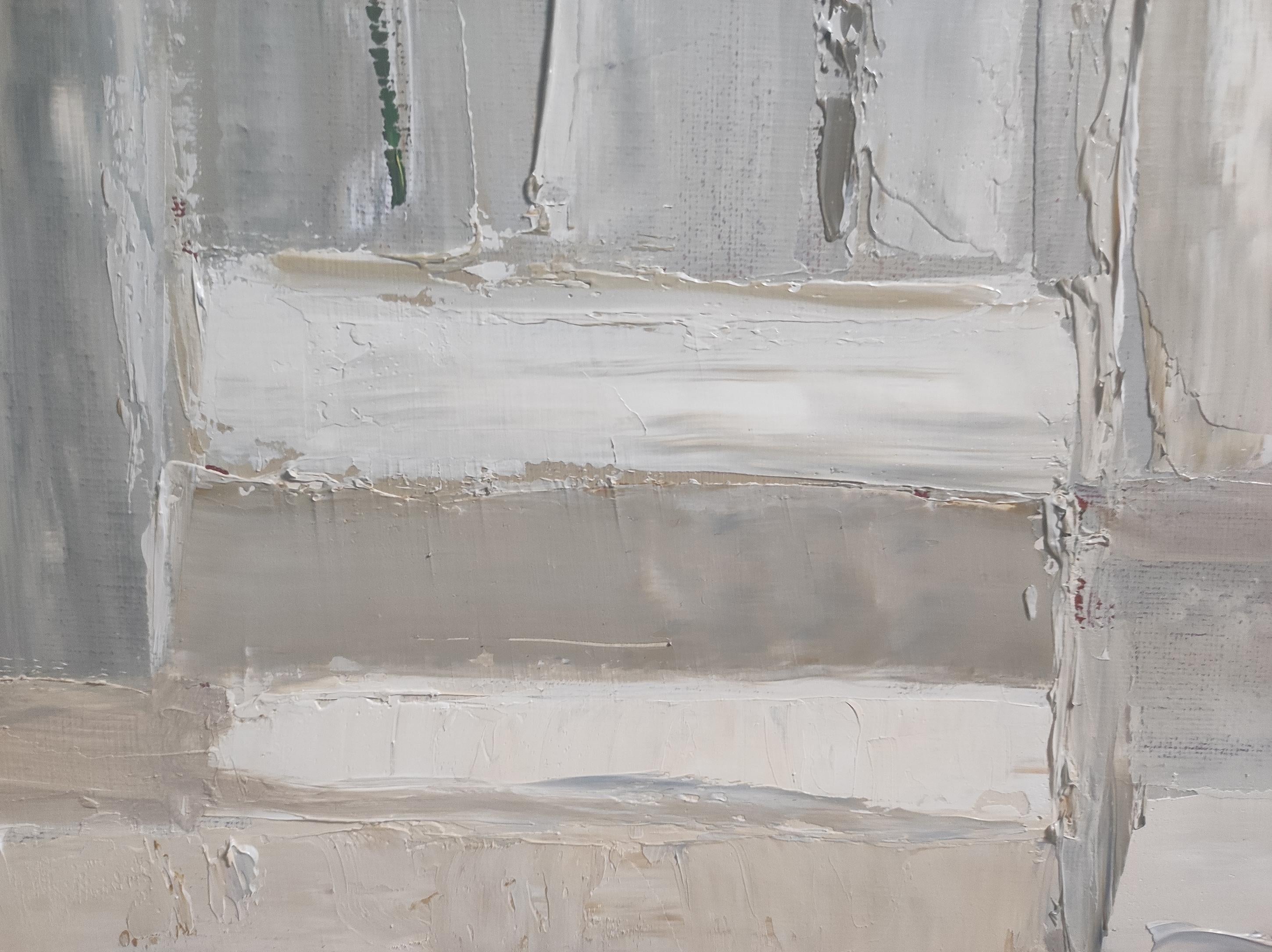 tendance, oil on canas, library, white, textured, impasto, modern, minimalism For Sale 4