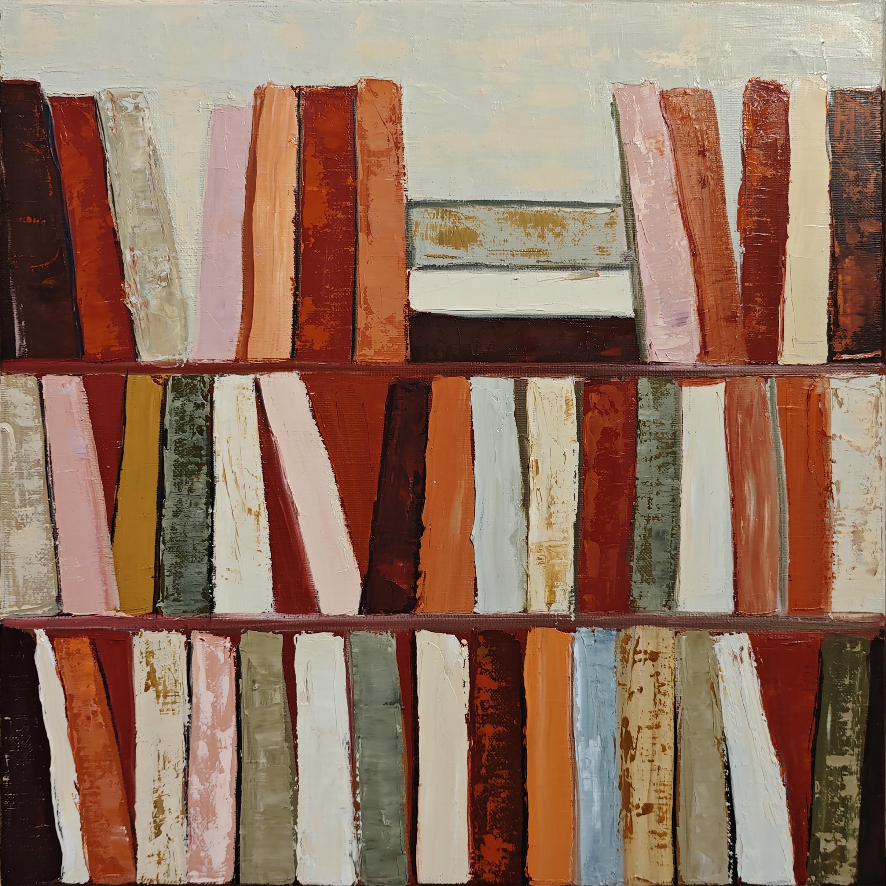 Terracotta Library– Original Textured Abstract , Oil Paint, Contemporary, French - Painting by SOPHIE DUMONT