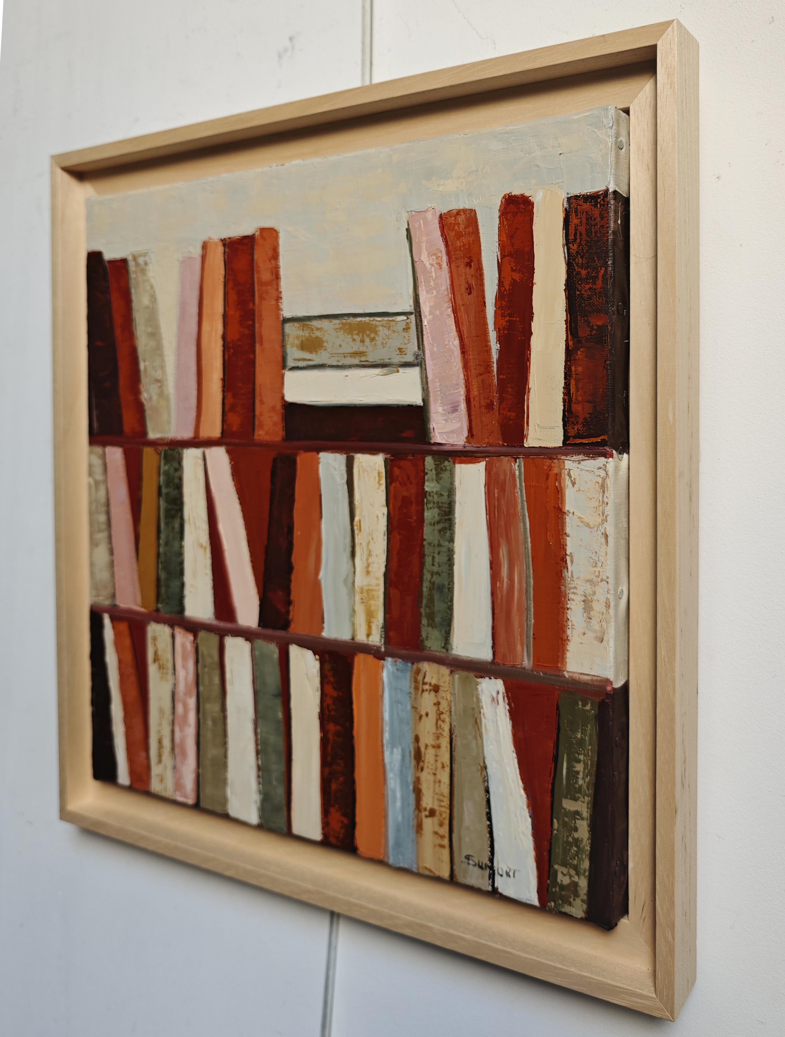 Terracotta Library– Original Textured Abstract , Oil Paint, Contemporary, French - Brown Abstract Painting by SOPHIE DUMONT