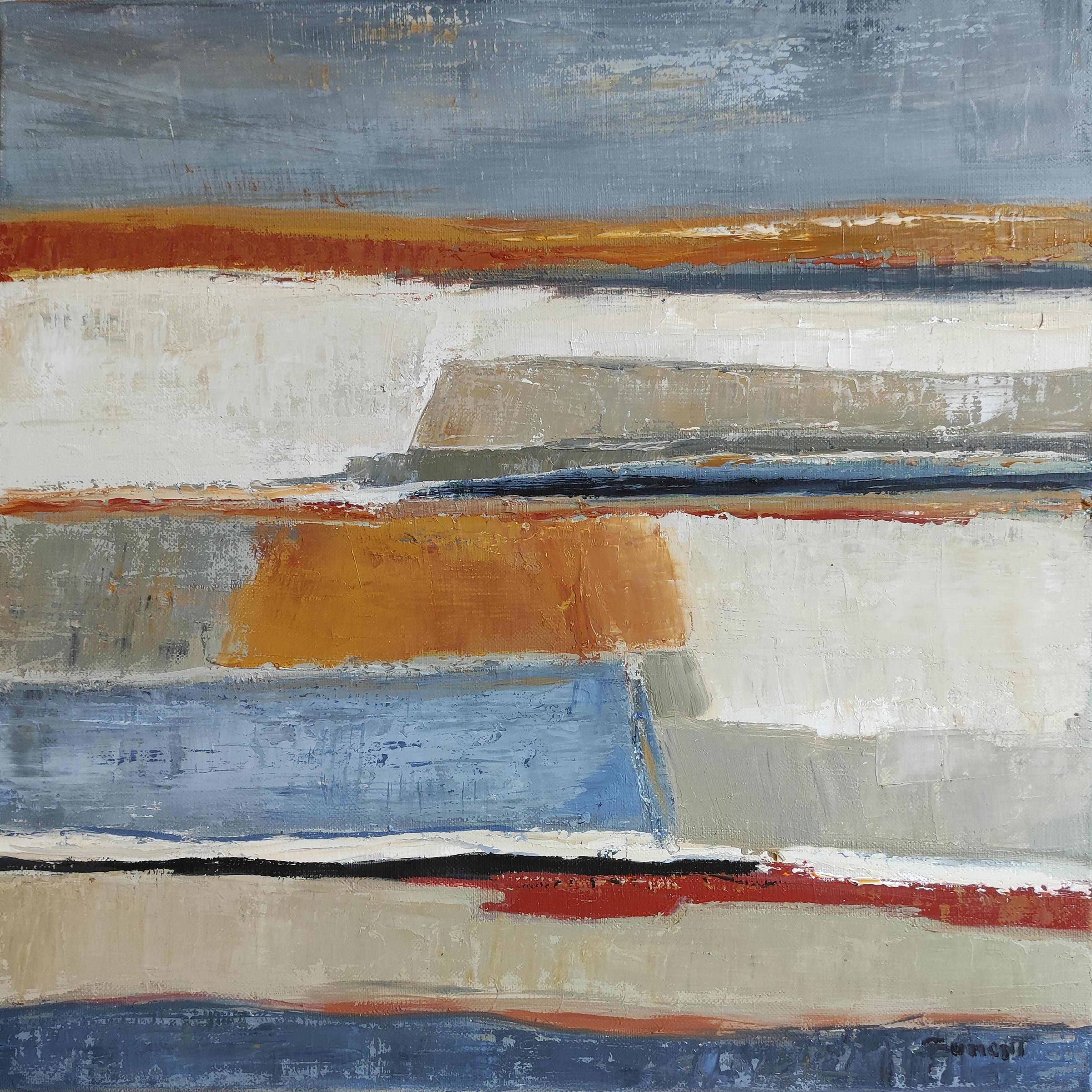 Terres d'argile, paesaggio, olio su tela, espressionismo, contemporaneo, texture - Abstract Painting Grigio di SOPHIE DUMONT