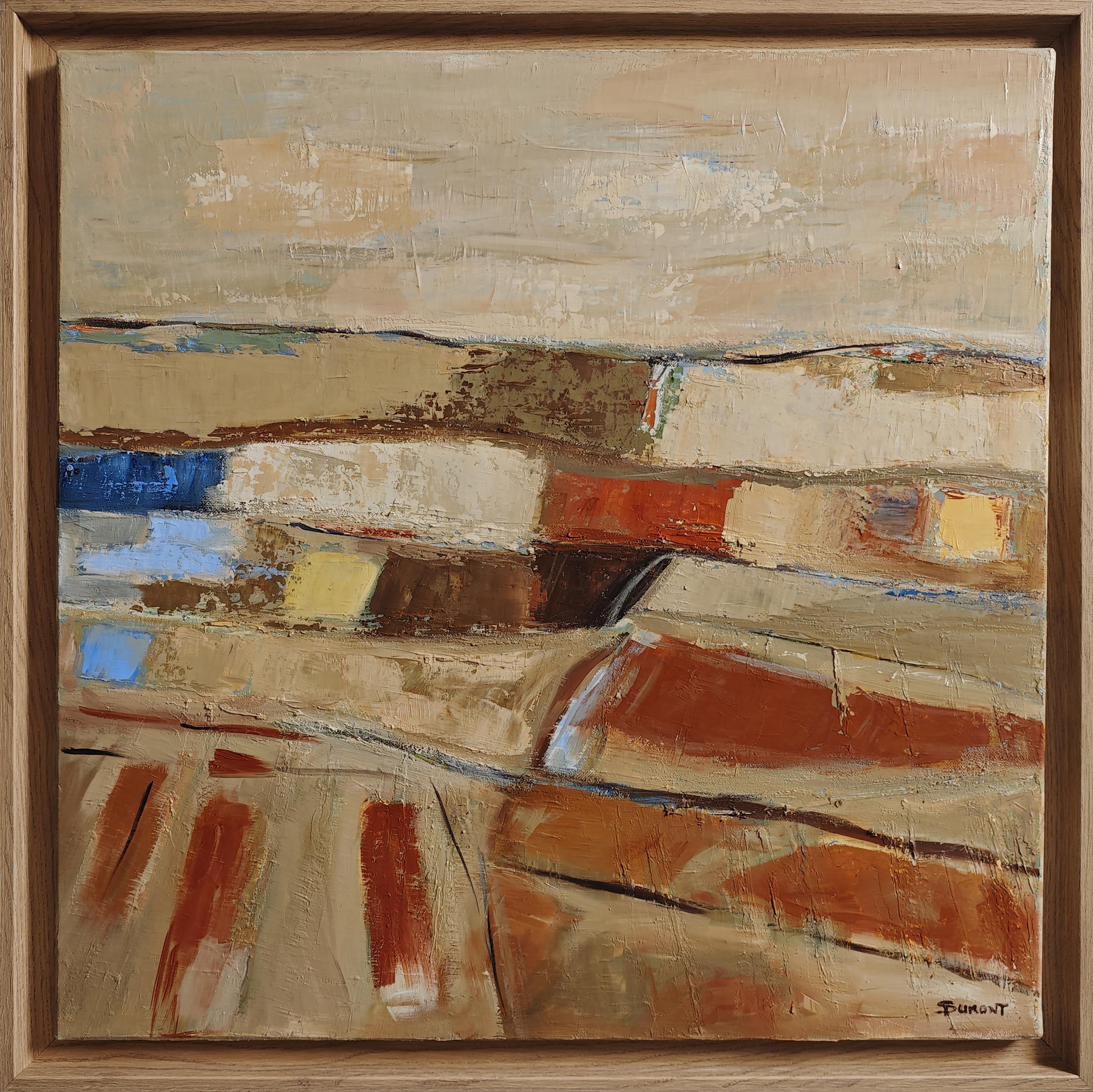 Terres d'eclaircie, Abstract Landscape, Contemporary Oil Painting, Framed, 2026